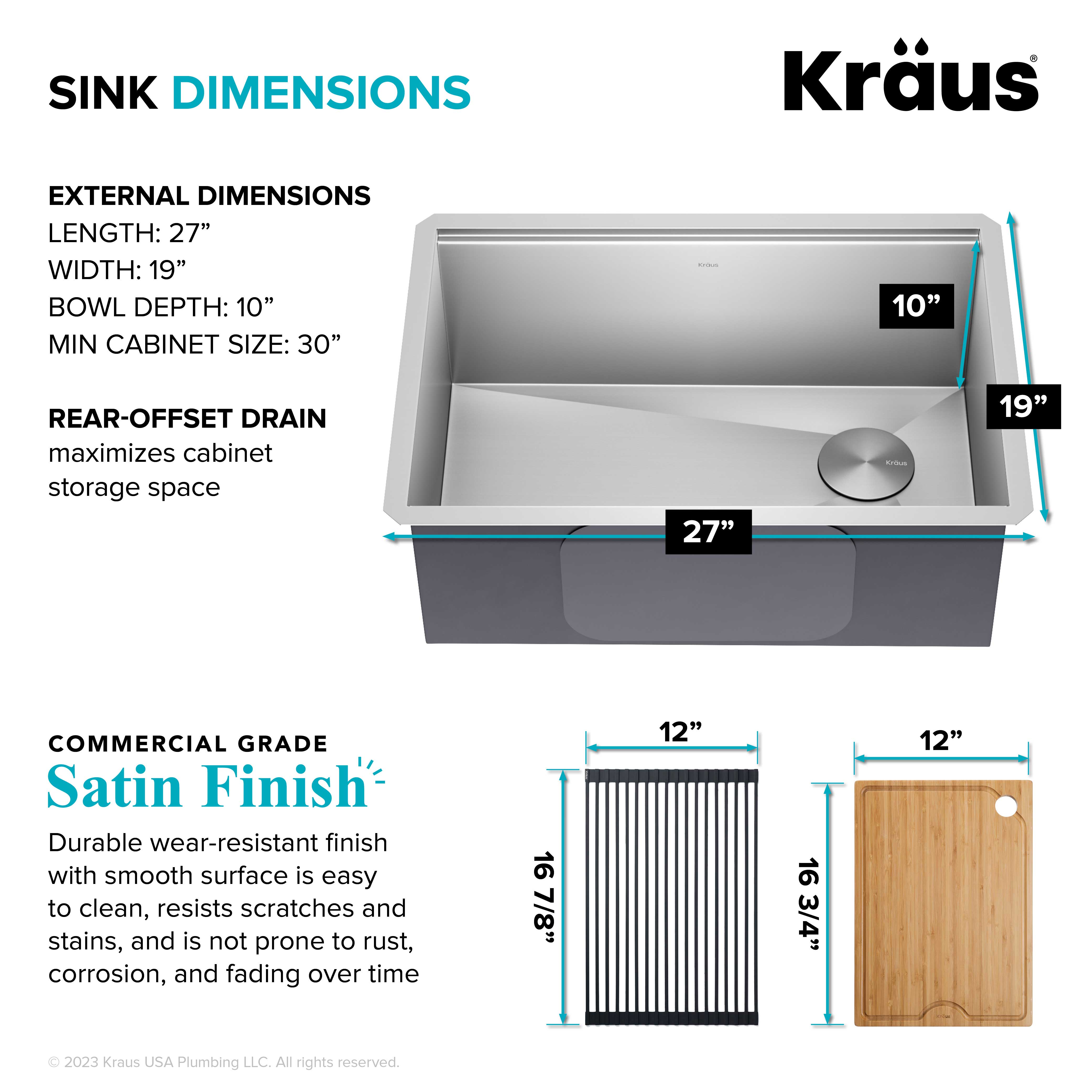 Kraus Kore 27 in. Undermount 16 Gauge Single Bowl Stainless Kitchen Sink  (5 pk.)