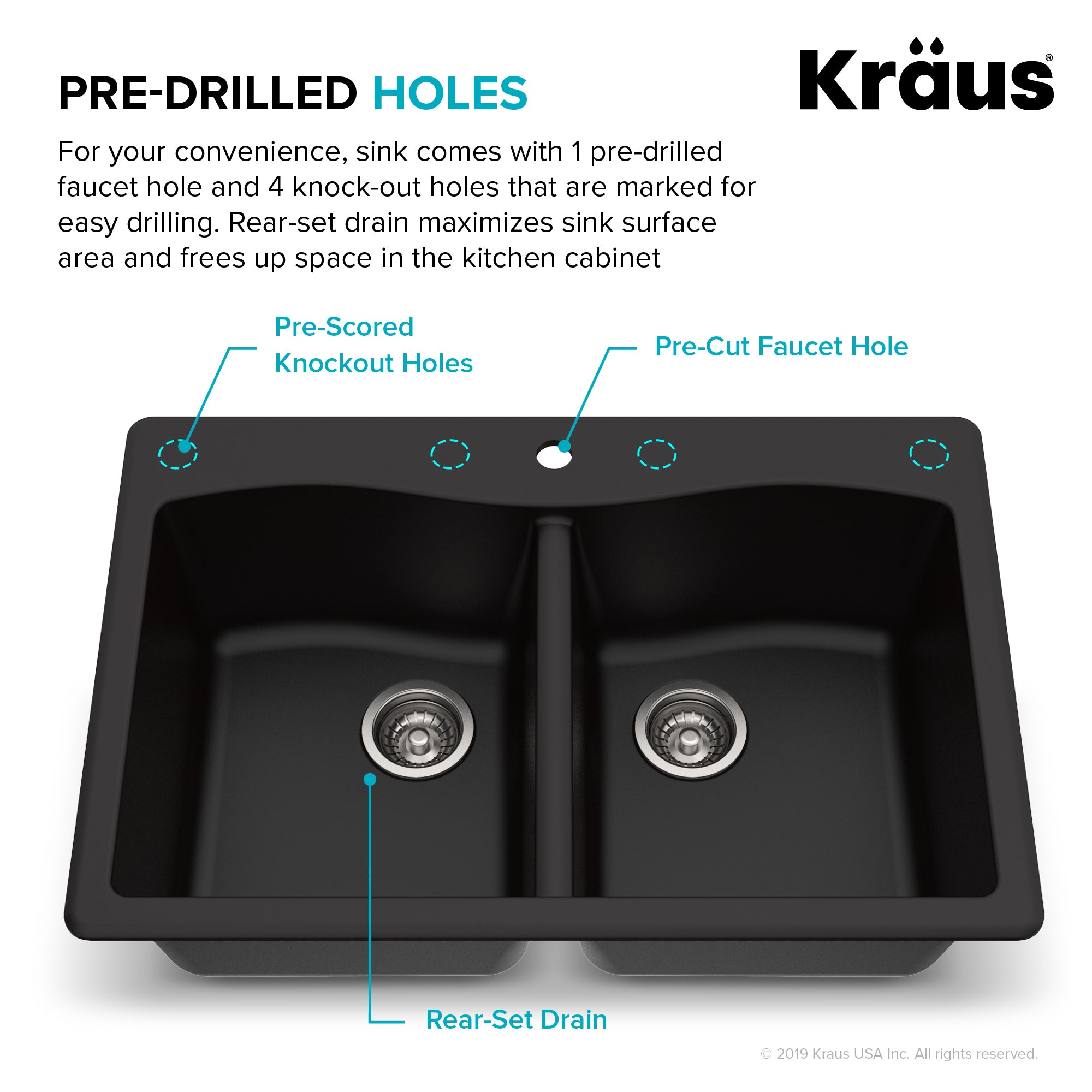 Kraus Forteza 33 in. Dual Mount 50/50 Double Bowl Granite Kitchen Sink