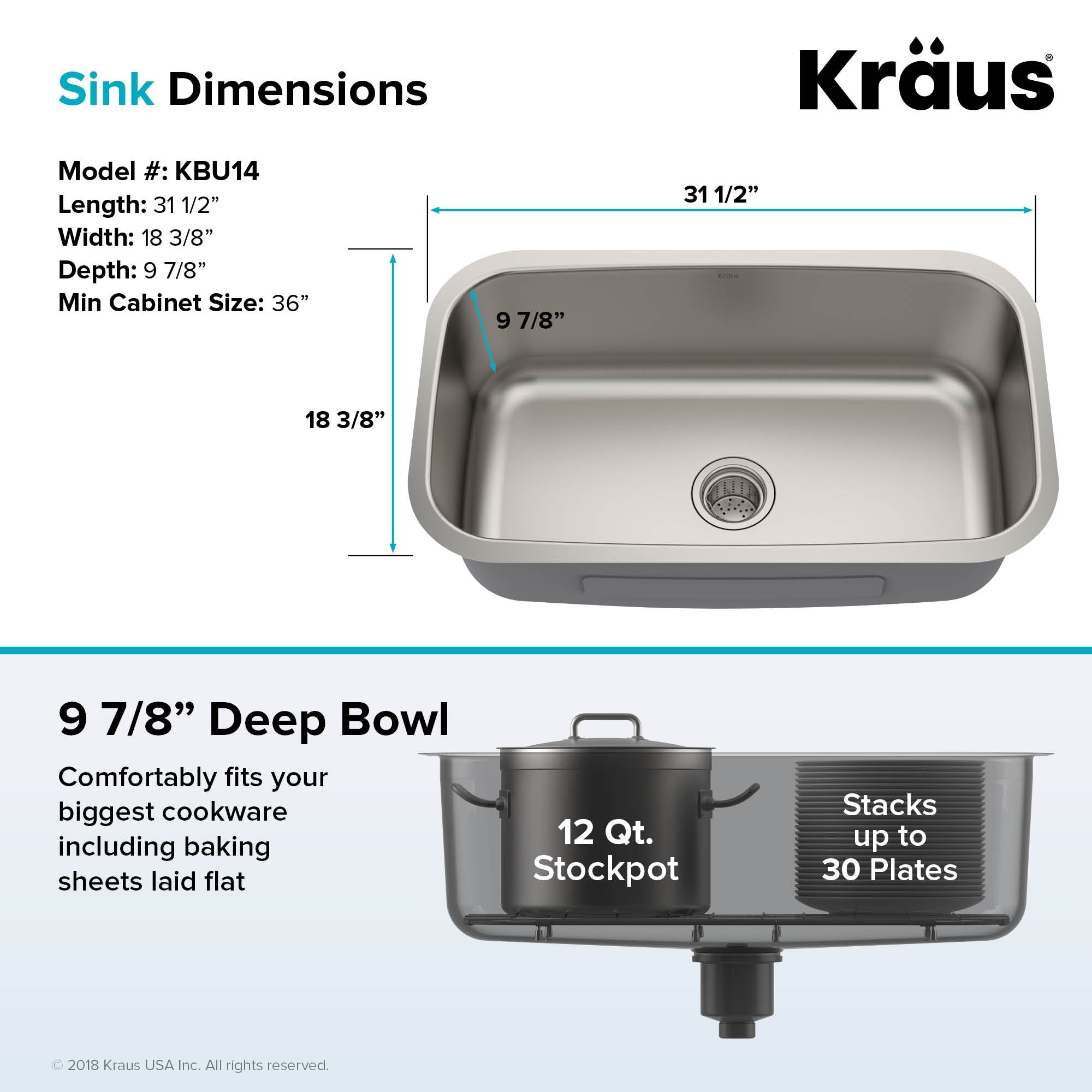 Kraus Premier 31 ½ in. 16 Gauge Undermount Single Bowl Stainless Kitchen Sink