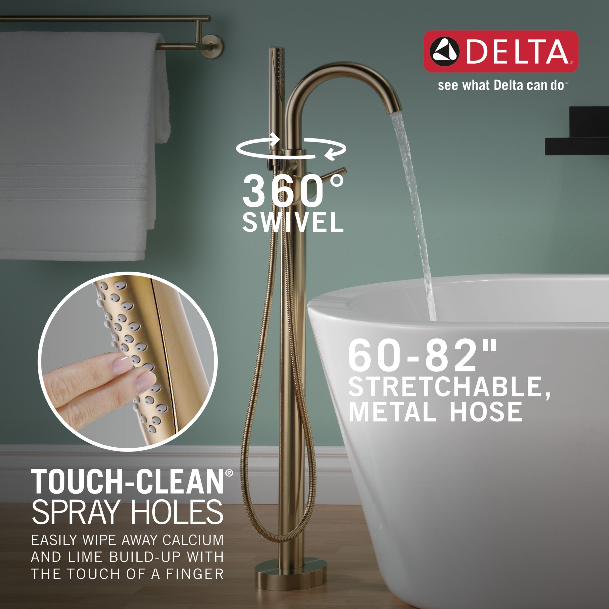 Delta Trinsic Floor-Mount Tub Filler Trim with Hand Shower
