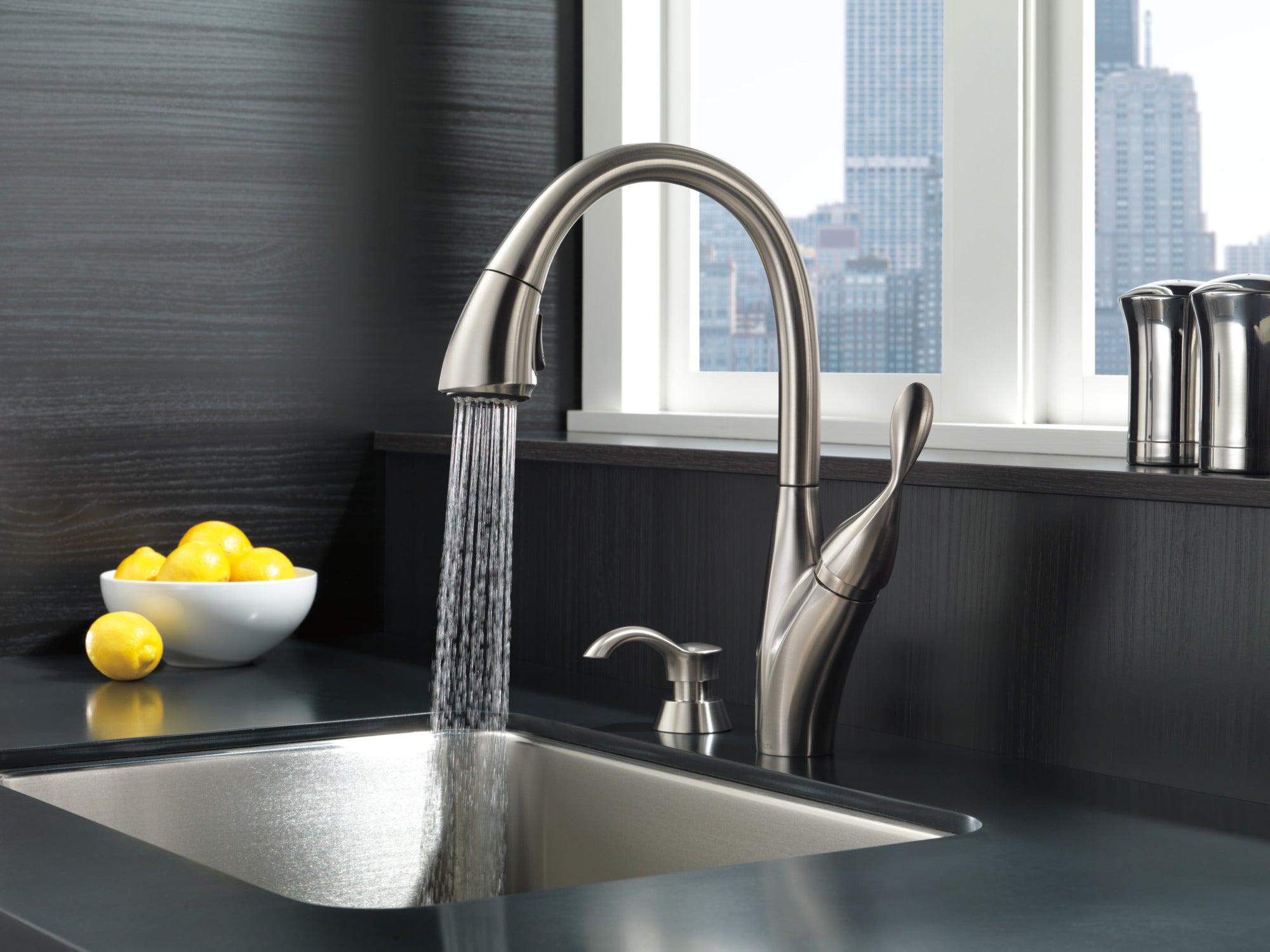 Delta Berkley Pull-Down Kitchen Faucet with Soap Dispenser Certified Refurbished