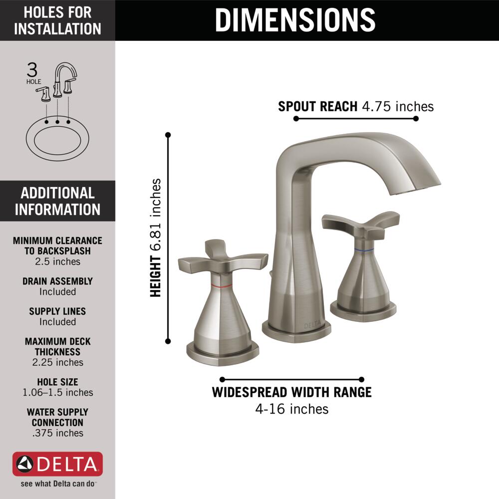 Delta Stryke 2-Handle Widespread Bathroom Faucet Metal Pop-Up