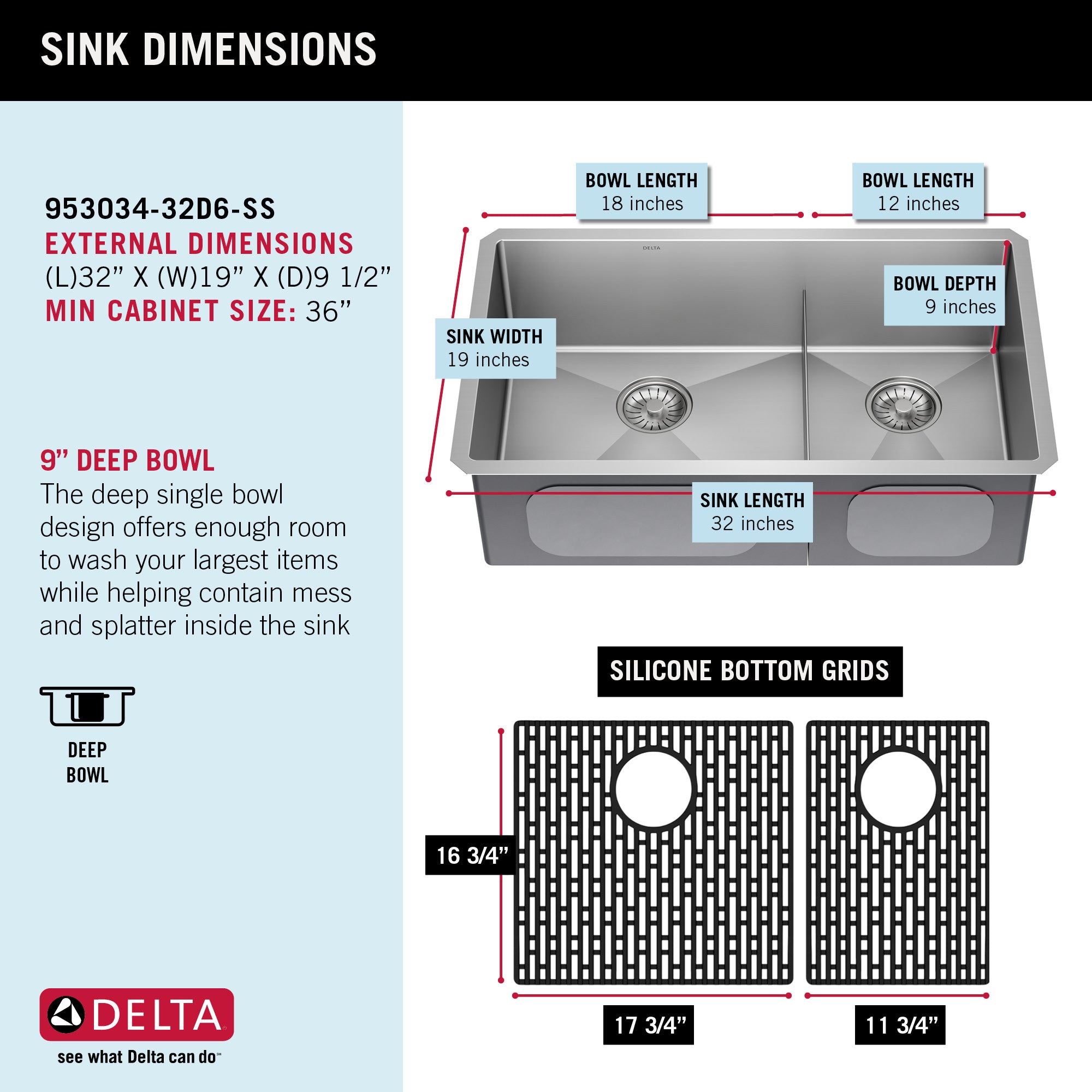 Delta Lenta 32 in. Undermount 16 Gauge Stainless Double Bowl Kitchen Sink