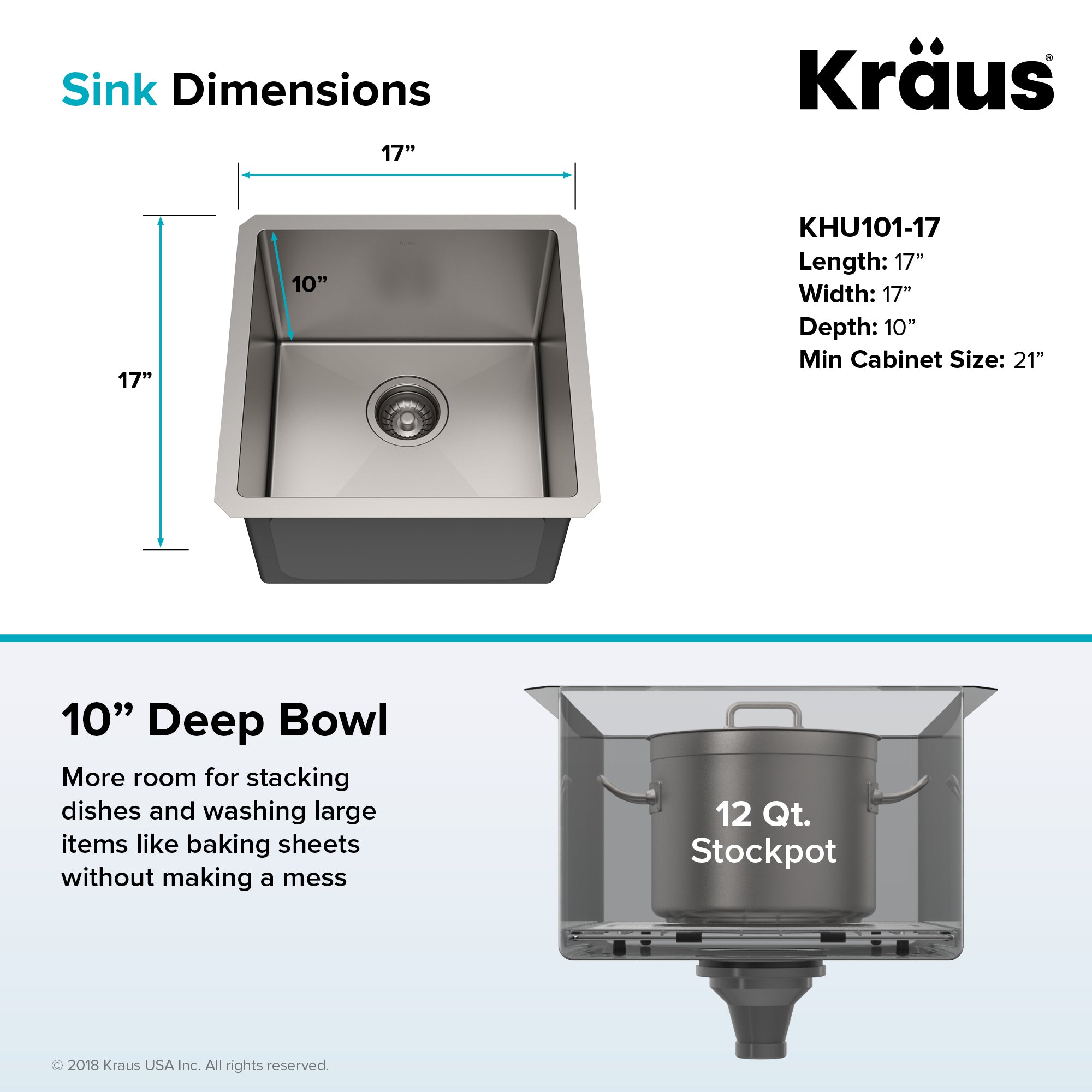 Kraus Standart PRO 17 in. 16 Gauge Undermount Single Bowl Stainless Kitchen Bar Sink