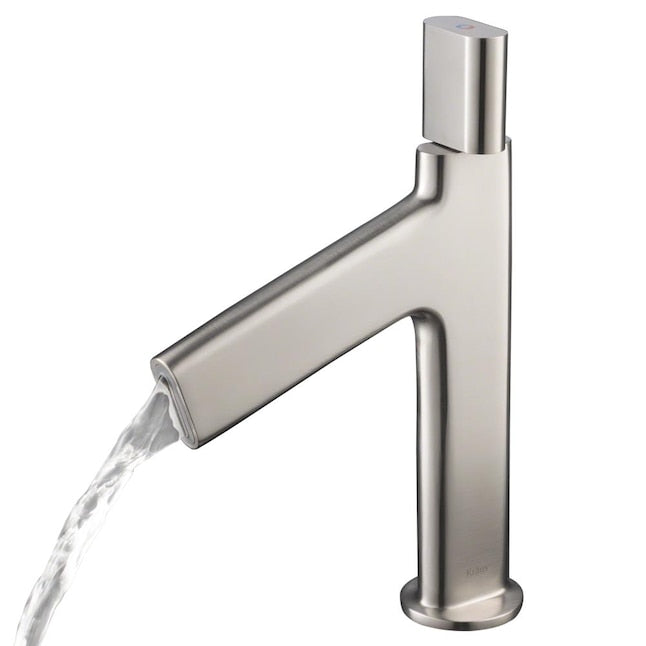 Kraus Ino Single-Handle Single Hole Basin Bathroom Faucet with Grid Drain Brushed Nickel