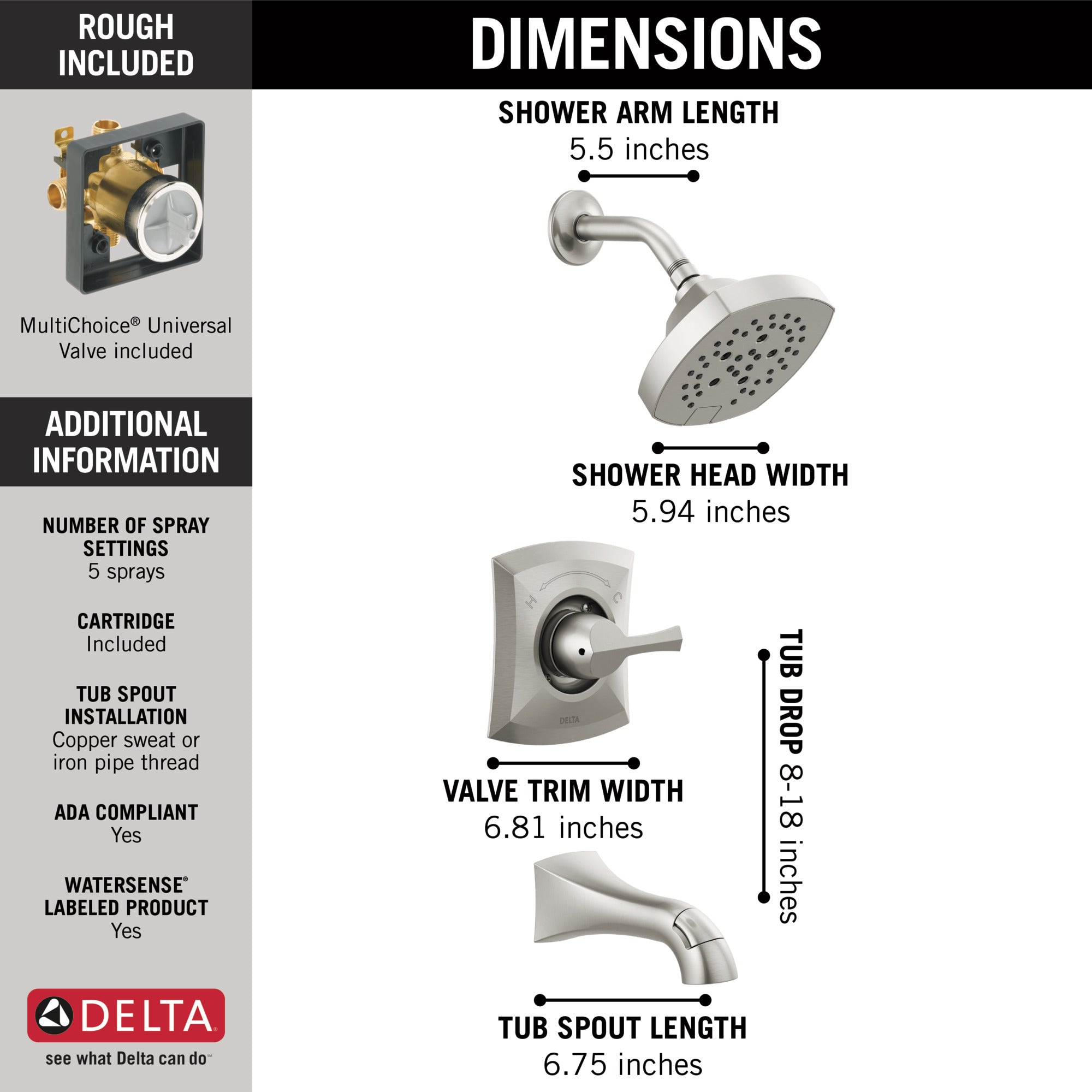 Delta Pierce Tub Shower Rough/Trim 14 Series Single Handle