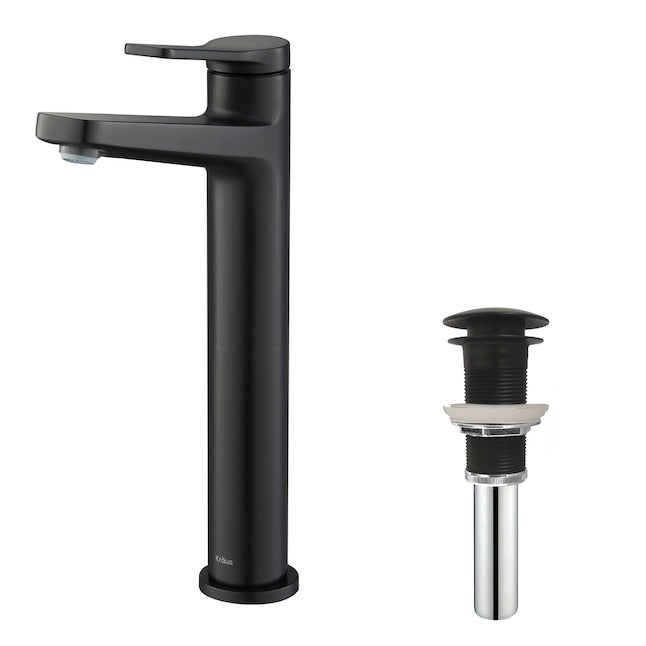Kraus Indy Matte Black Vessel 1-handle WaterSense Low-arc Commercial/Residential Handle Bathroom Sink Faucet with Drain
