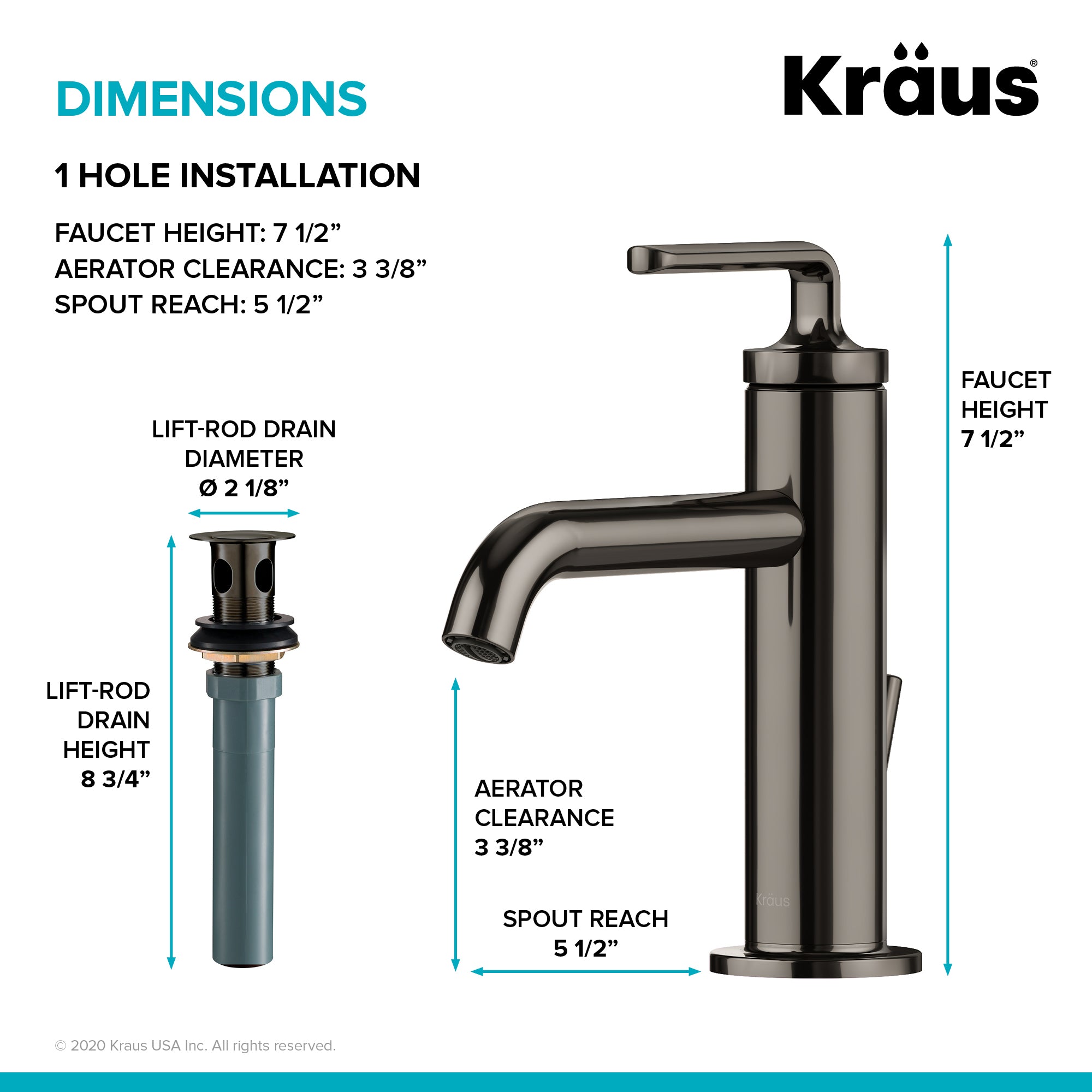 Ramus Single Handle Bathroom Sink Faucet with Lift Rod Drain