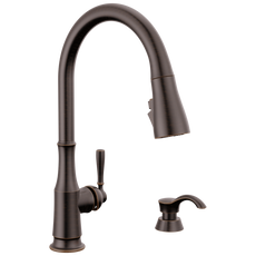 Delta Capertee Single Handle Pull-Down Kitchen Faucet with Soap Dispenser and ShieldSpray Technology