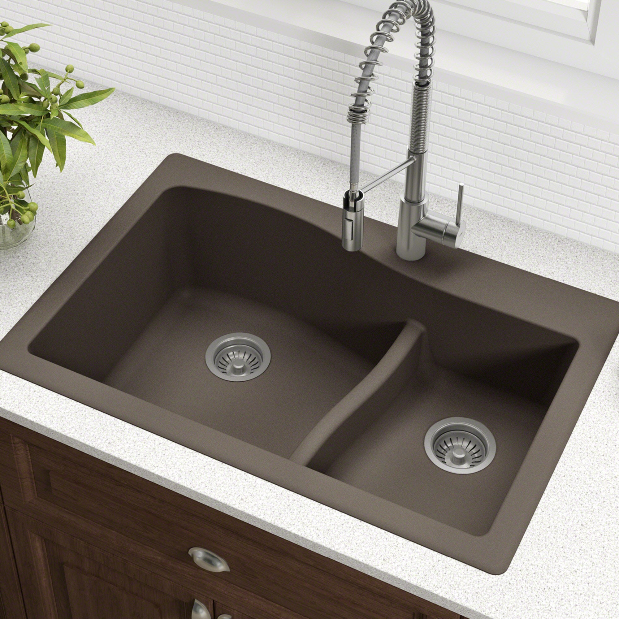 KRAUS Quarza 33 in. Dual Mount 60/40 Double Bowl Granite Kitchen Sink