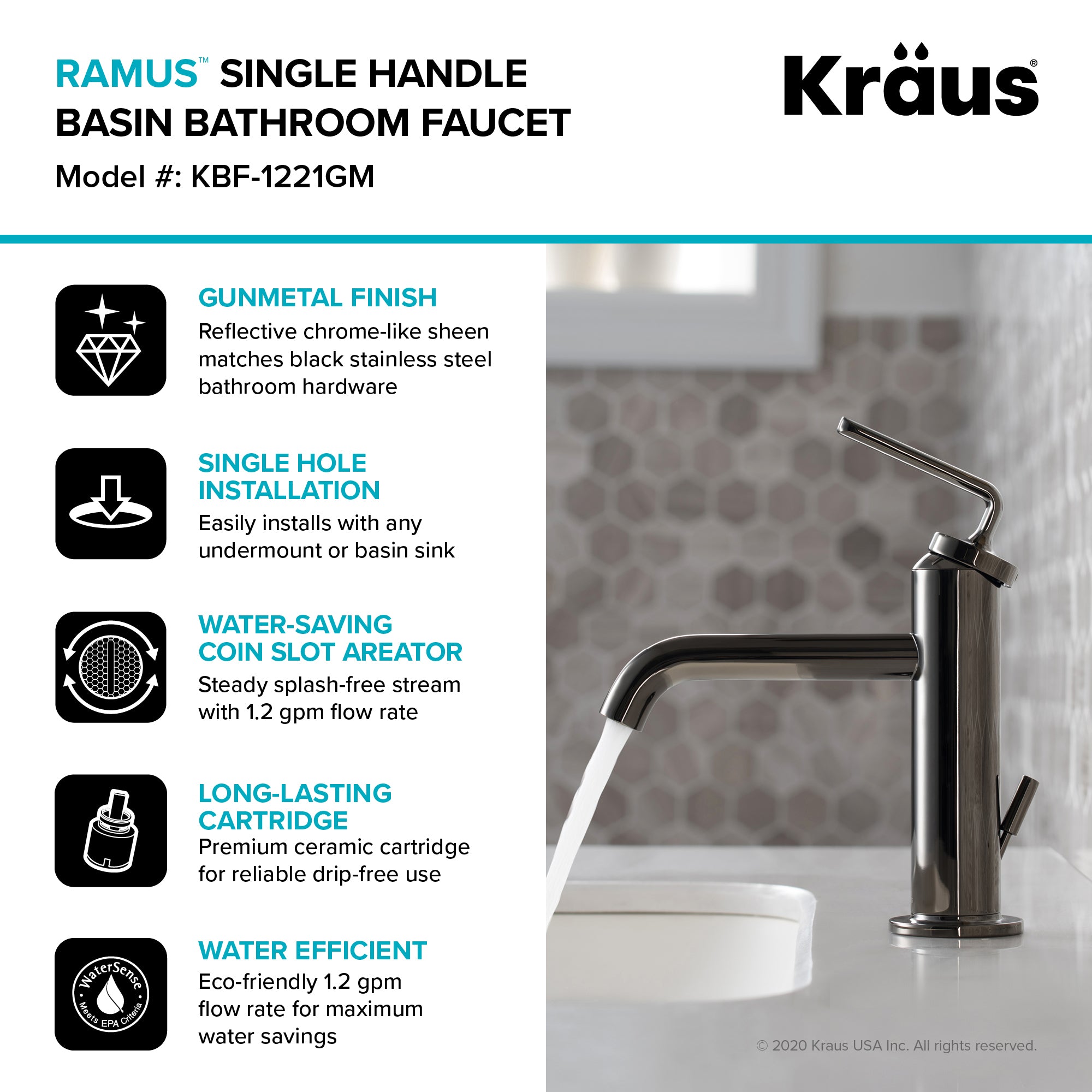 Ramus Single Handle Bathroom Sink Faucet with Lift Rod Drain