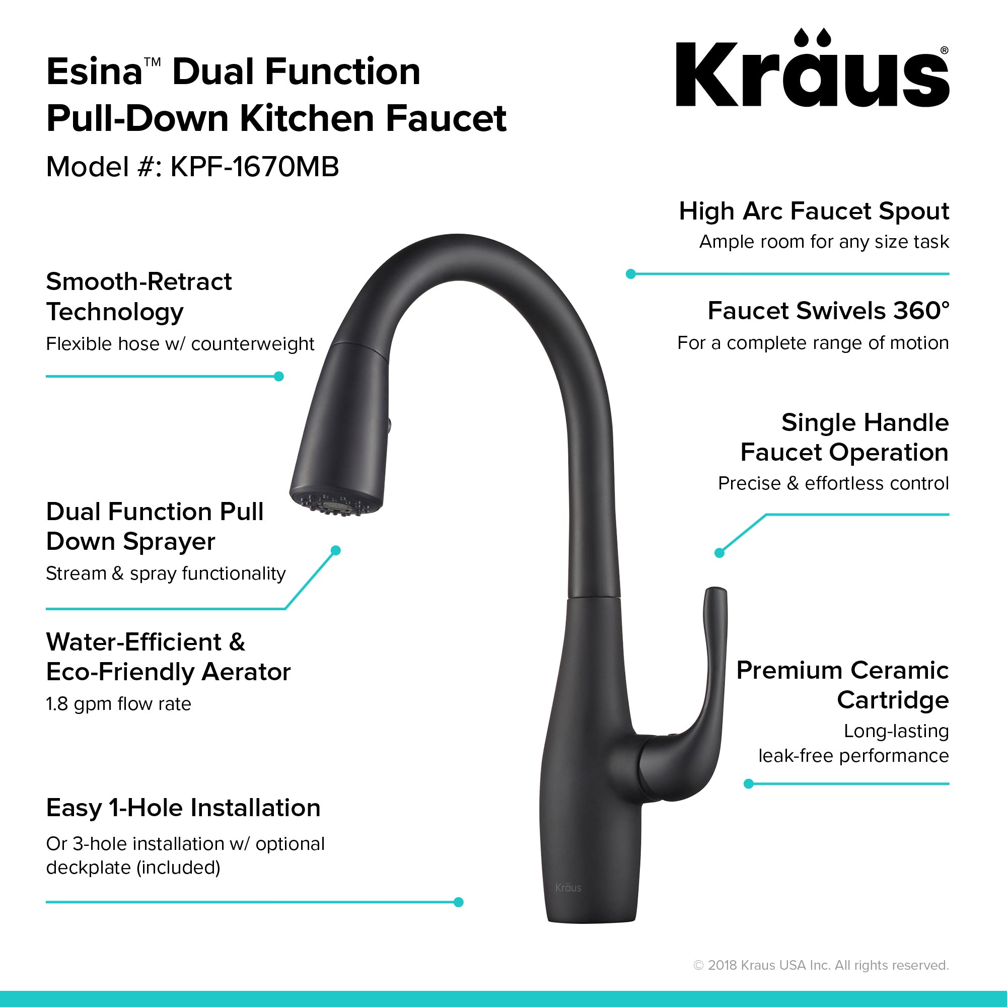 Kraus Esina Matte Black Finish Dual Function Pull-Down Kitchen Faucet