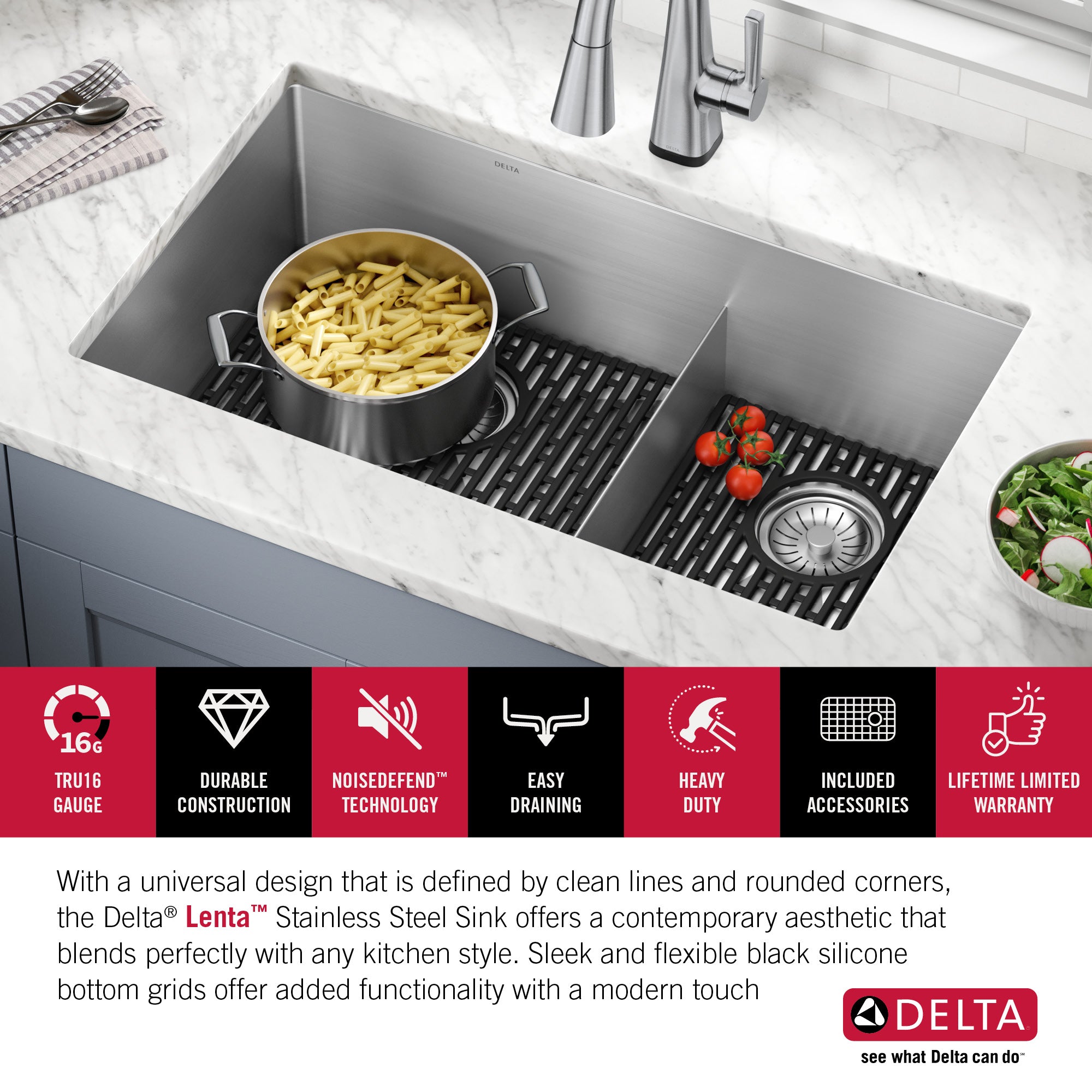 Delta Lenta 32 in. Undermount 16 Gauge Stainless Double Bowl Kitchen Sink