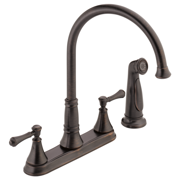 Delta Cassidy 2 Handle Kitchen Faucet with Sprayer Certified Refurbished