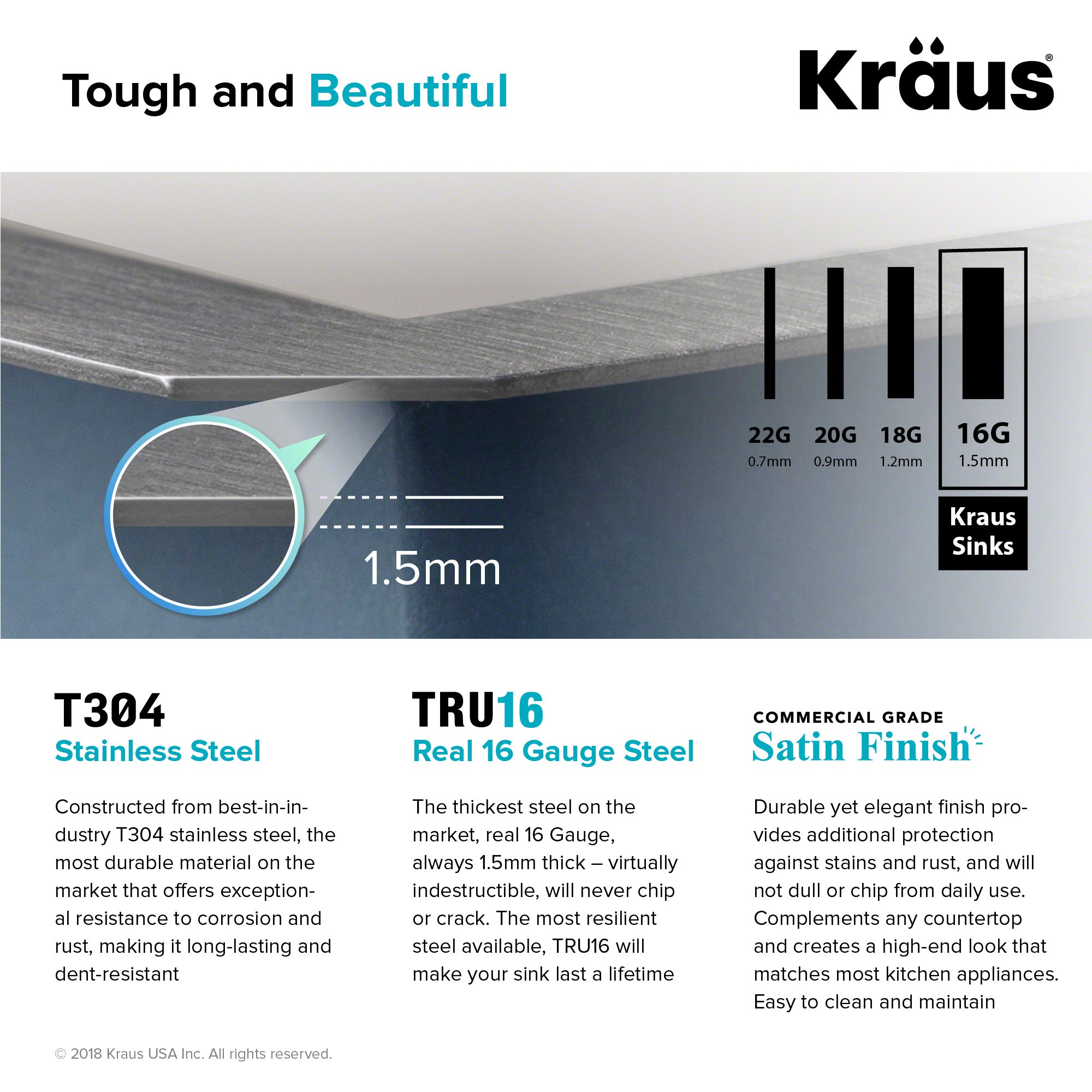 Kraus Pax Zero-Radius 22 ½ in. 16 Gauge Undermount Single Bowl Kitchen Sink