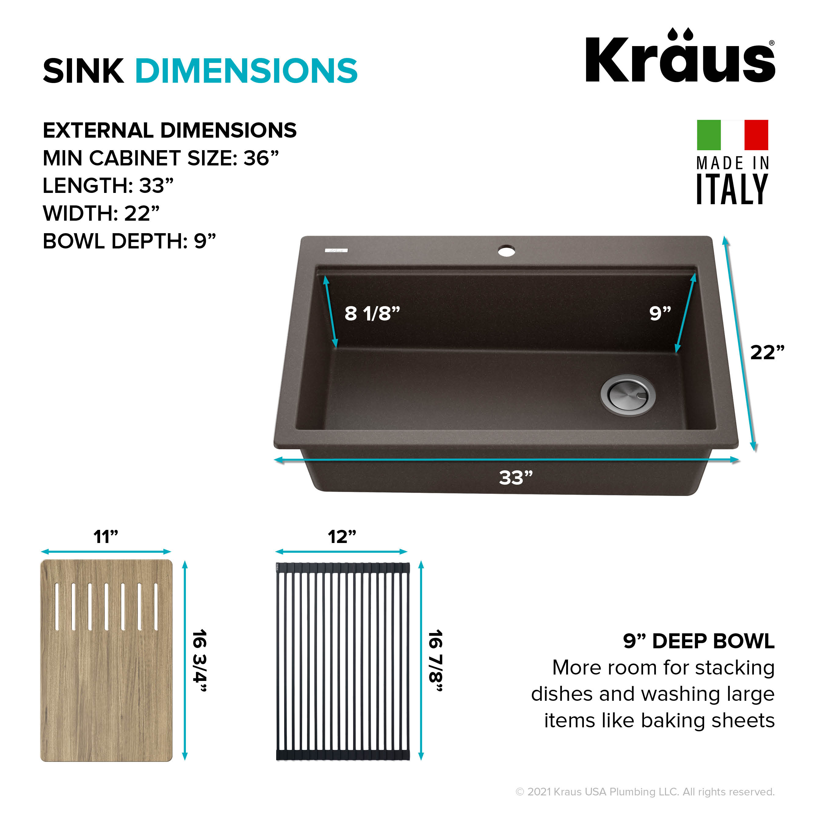 KRAUS Bellucci Workstation 33 in. Drop-In Granite Composite Single Bowl Kitchen Sink with Accessories