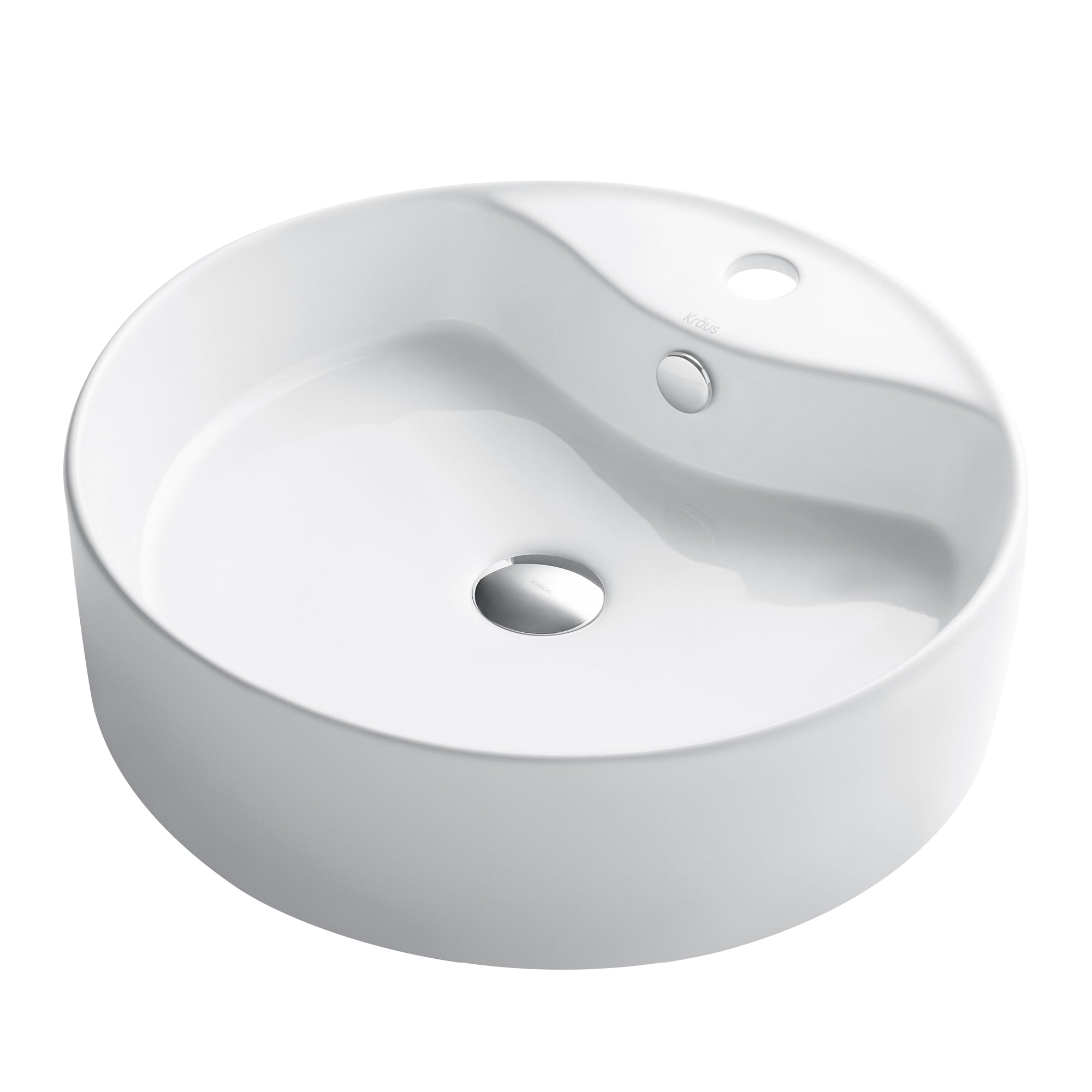 Kraus Elavo Round Vessel Ceramic Bathroom Sink with Overflow, 18 in.