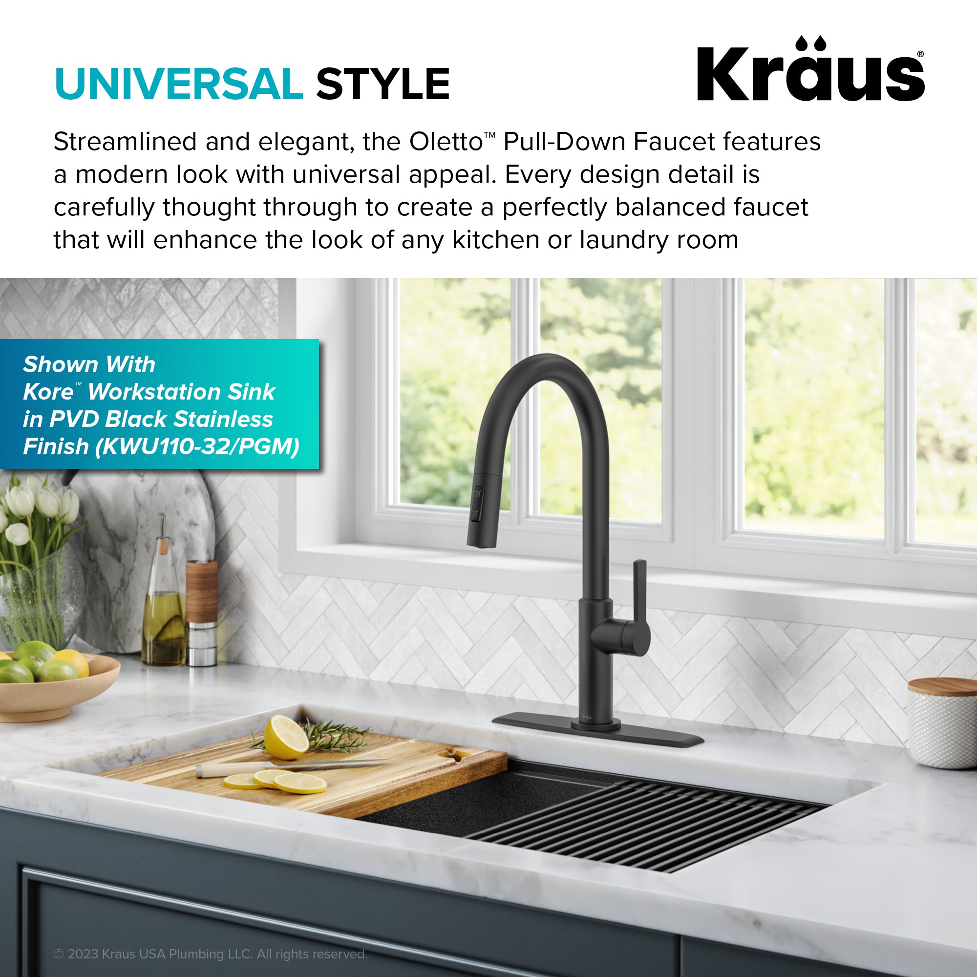 Kraus Oletto Single Handle Pull-Down Kitchen Faucet with Deck Plate