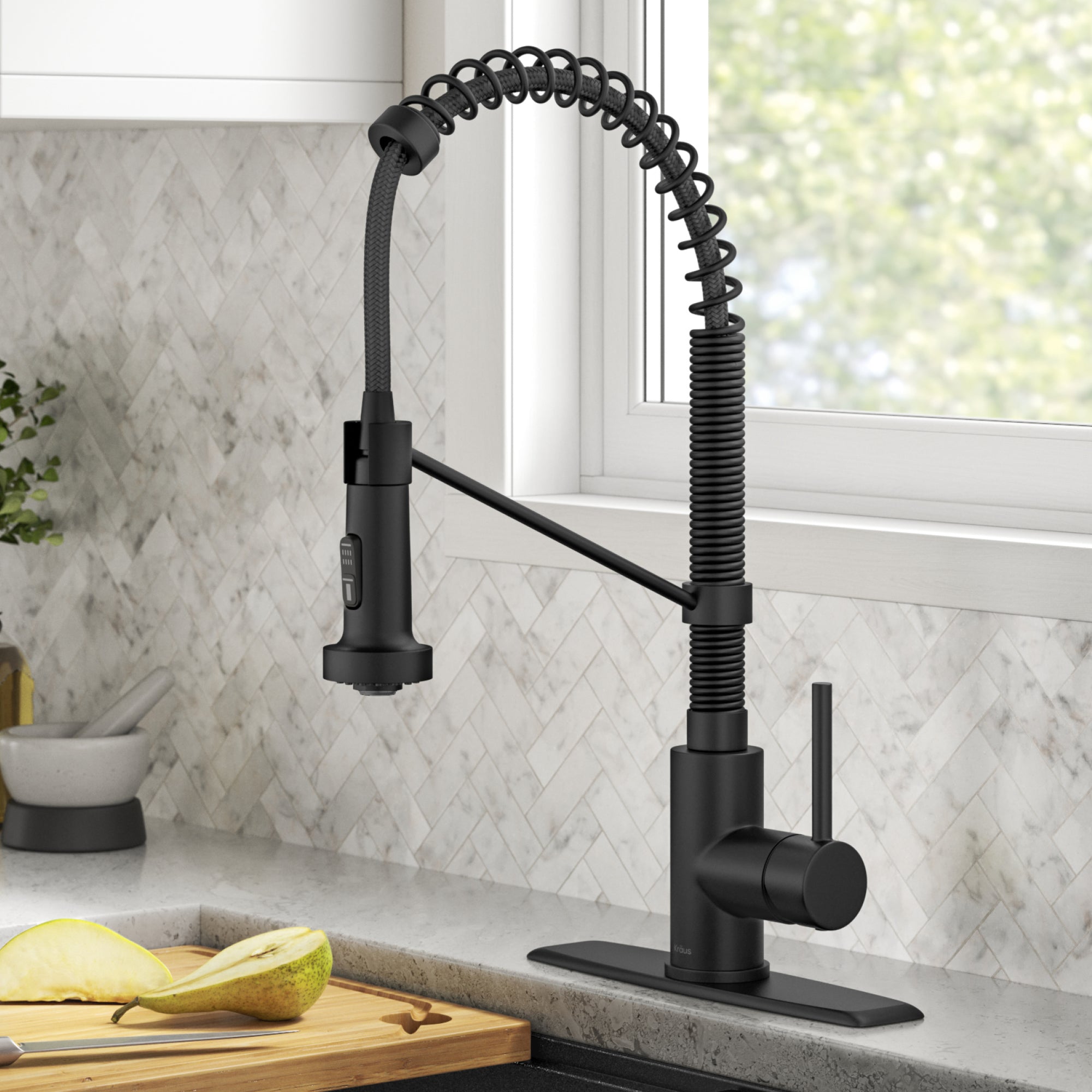 Kraus Bolden 18 in. Commercial Style Pull-Down Single Handle Kitchen Faucet with Deck Plate