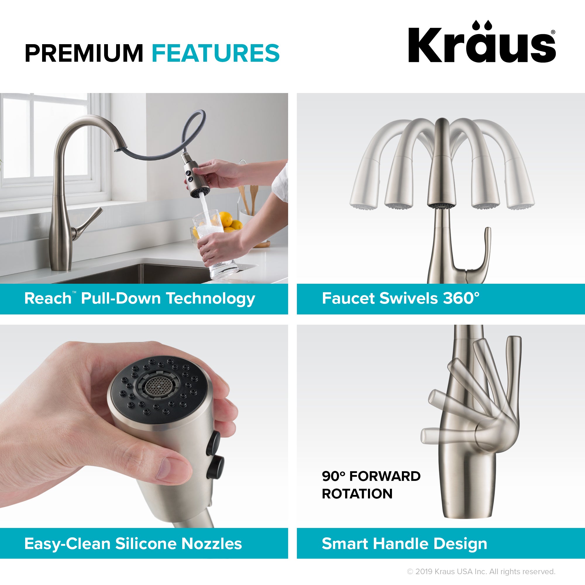 KRAUS Esina Spot Free Stainless Steel Finish Dual Function Pull-Down Kitchen Faucet