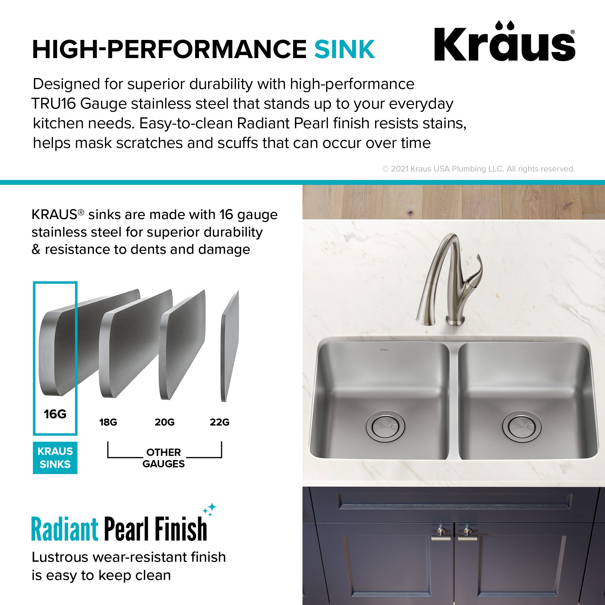 Kraus Dex 33 in. Undermount 16 Gauge Stainless Double Bowl Kitchen Sink