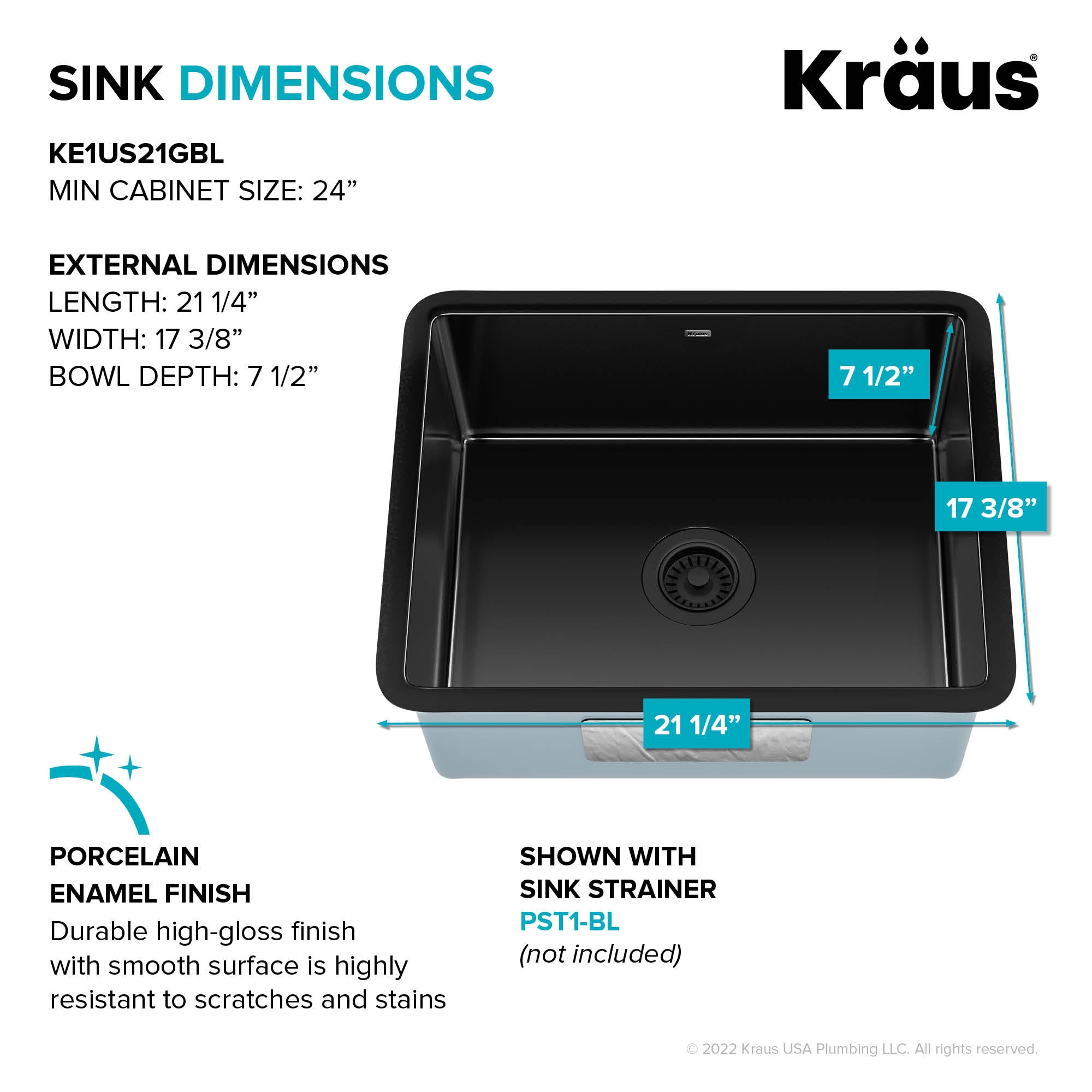 Kraus Pintura 21 in. Undermount Porcelain Single Bowl Kitchen Sink