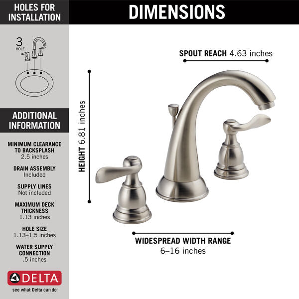 Delta Windemere 2 Handle Widespread Bathroom Faucet Certified Refurbished