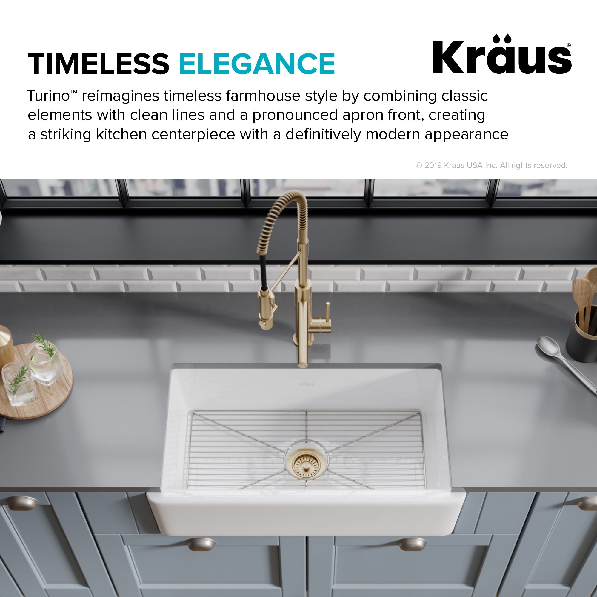 Kraus Farmhouse Flat Apron Front Kitchen Sink Gloss White Certified Refurbished