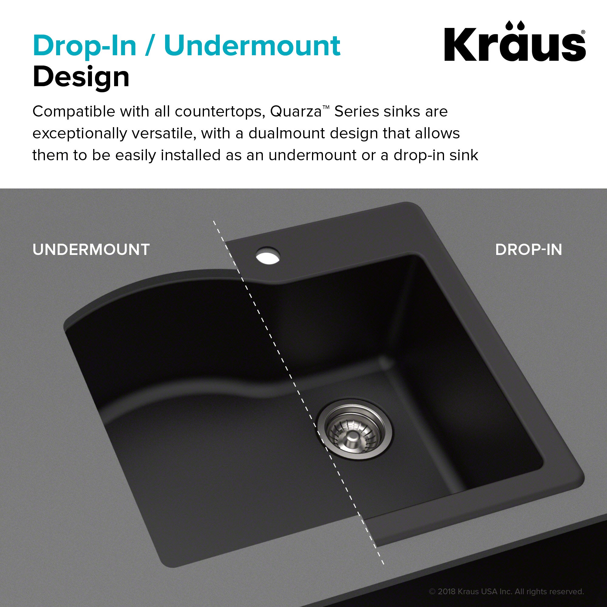 Kraus Quarza 25 in. Dual Mount Single Bowl Kitchen Sink