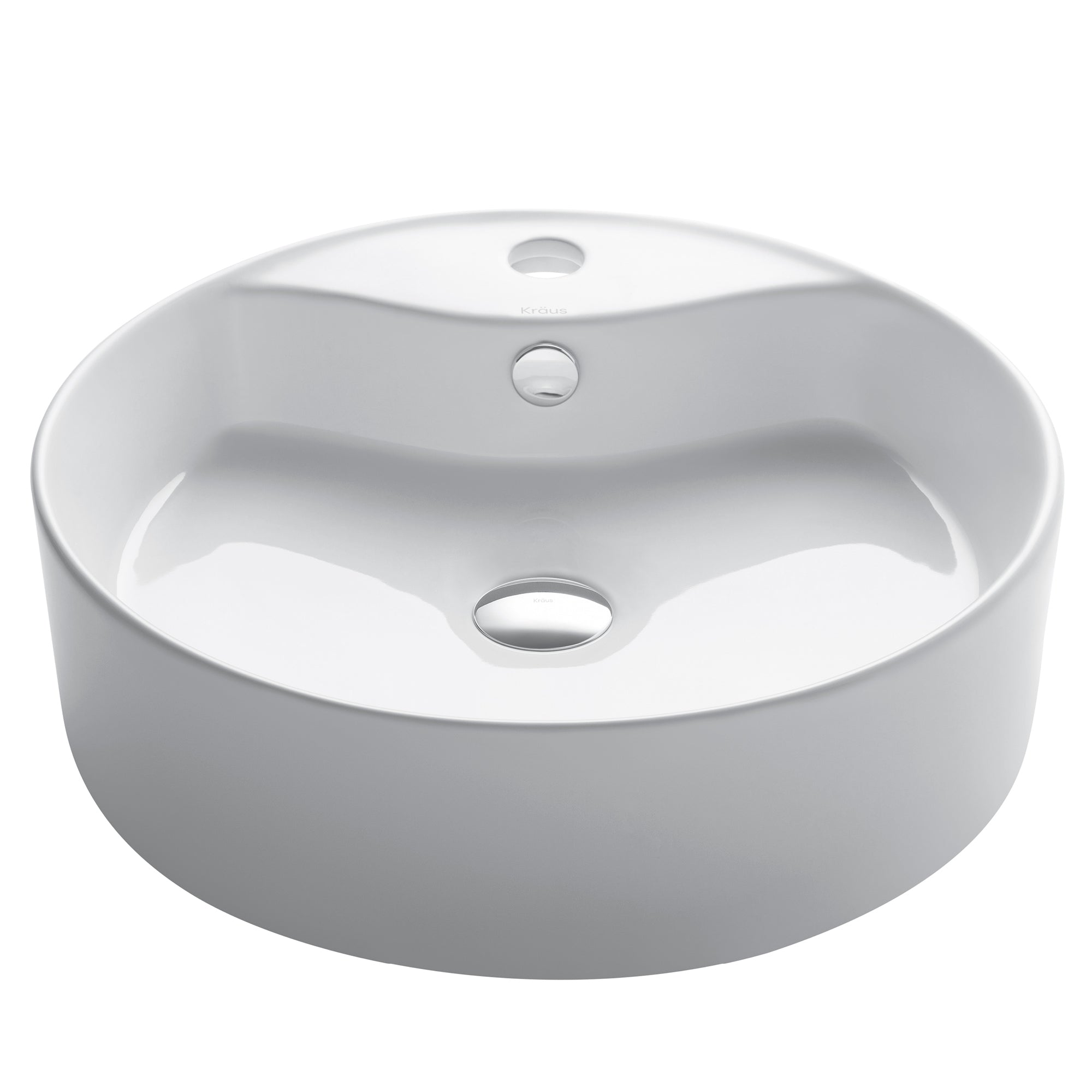 Kraus Elavo Round Vessel Ceramic Bathroom Sink with Overflow, 18 in.