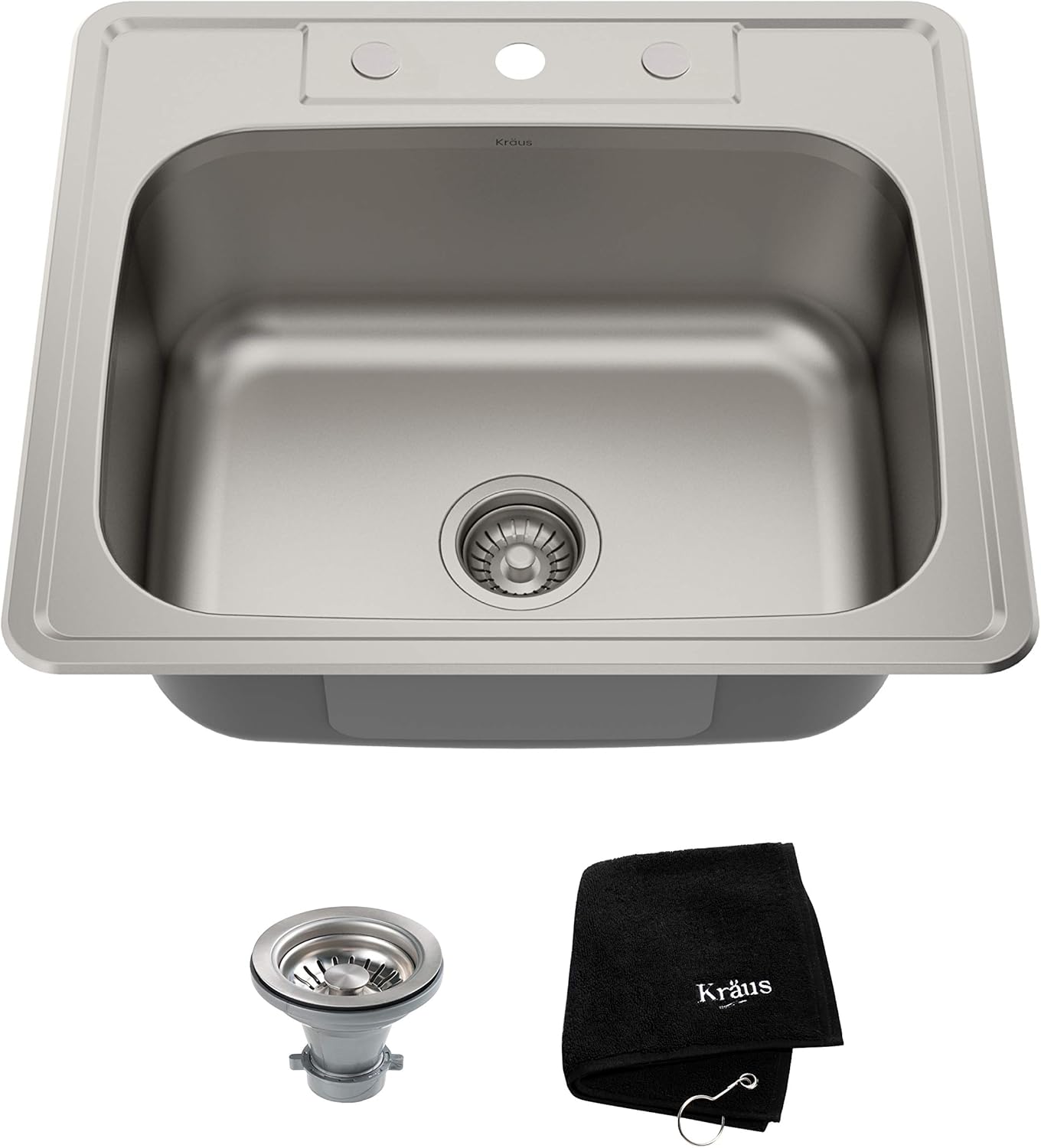 KRAUS 25 Inch Topmount Single Bowl 18 Gauge Stainless Steel Kitchen Sink with NoiseDefend Soundproofing