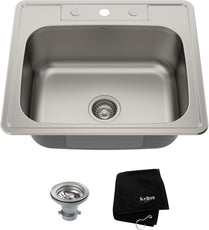 KRAUS 25 Inch Topmount Single Bowl 18 Gauge Stainless Steel Kitchen Sink with NoiseDefend Soundproofing