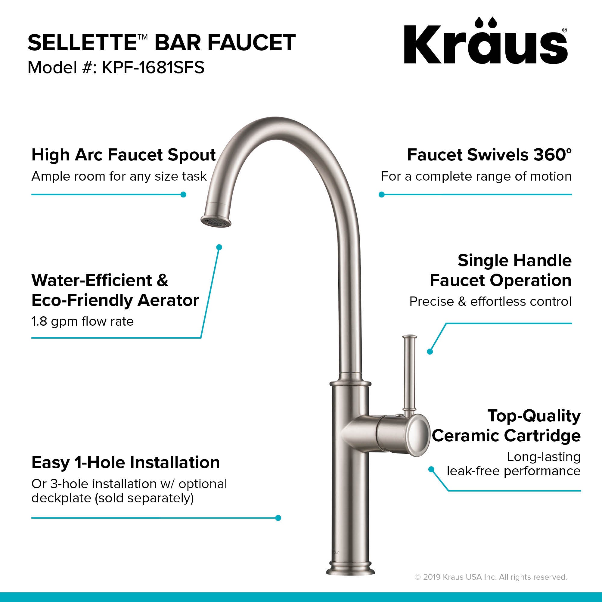 Kraus Sellette Spot Free Stainless Steel Finish Kitchen Bar Faucet