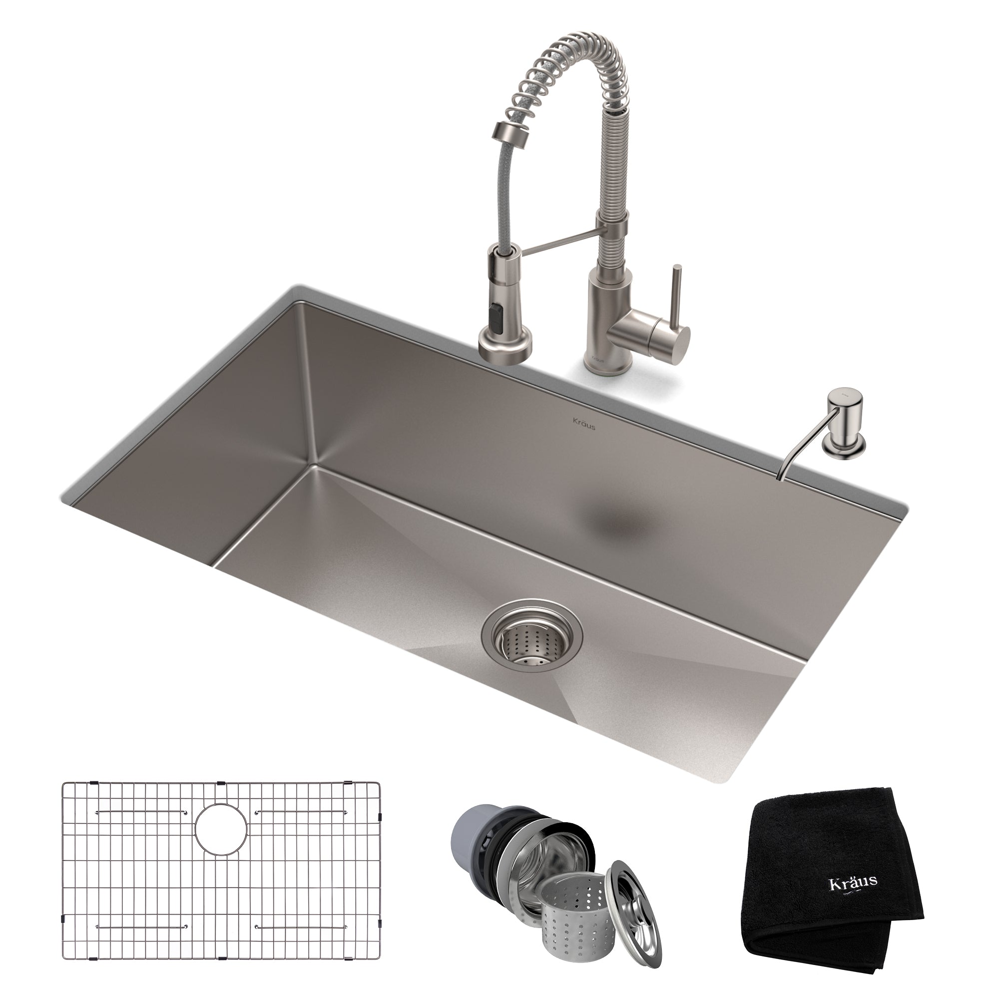 Kraus Standart PRO 30 in. Single Bowl Stainless Steel Kitchen Sink Combo Set with Bolden 18 in. Kitchen Faucet