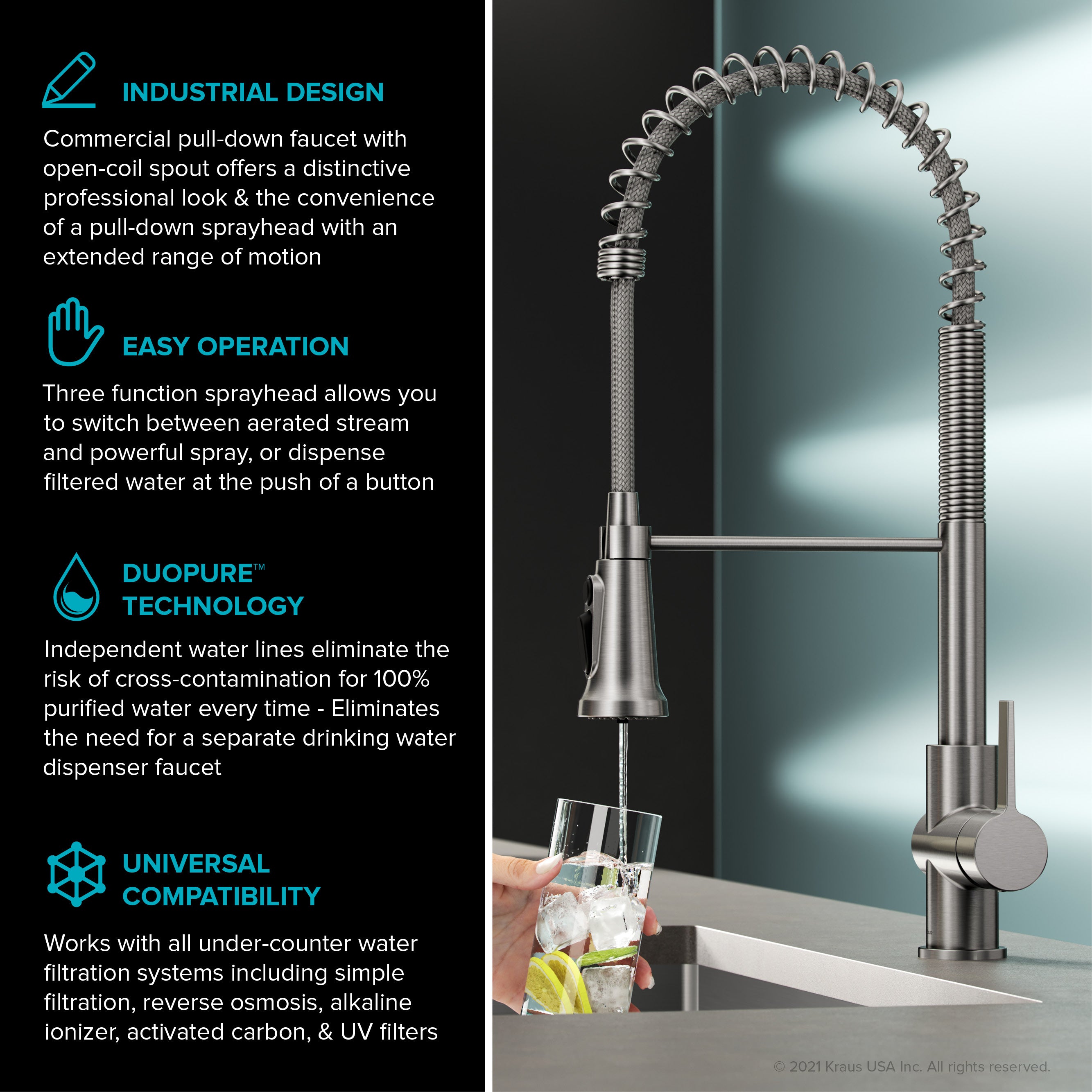 KRAUS Britt 2-in-1 Commercial Style Pull-Down Single Handle Water Filter Kitchen Faucet for Reverse Osmosis or Water Filtration System