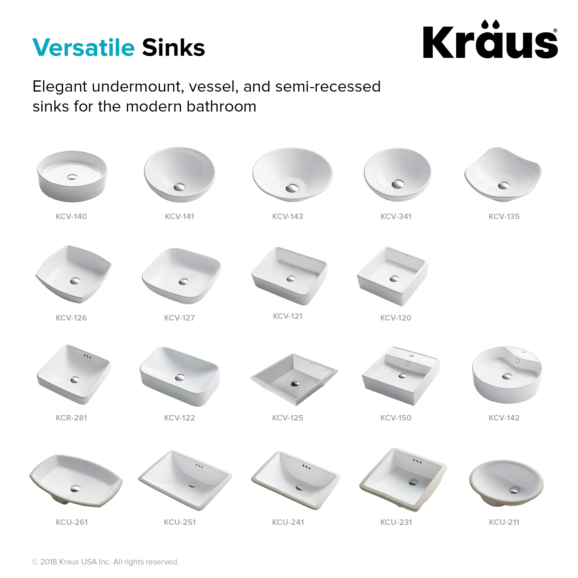 Kraus Elavo Square Semi-Recessed Vessel Porcelain Ceramic Bathroom Sink with Overflow