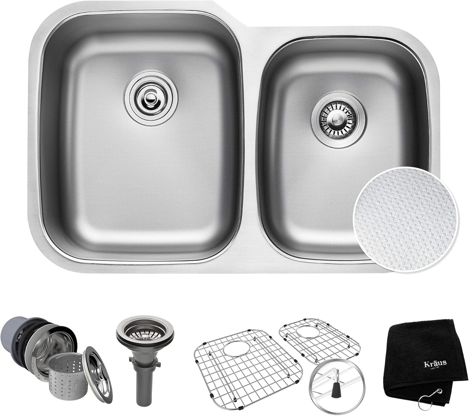 KRAUS Outlast MicroShield Scratch-Resist Stainless Steel Undermount 60/40 Double Bowl Sink, 32