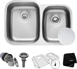 KRAUS Outlast MicroShield Scratch-Resist Stainless Steel Undermount 60/40 Double Bowl Sink, 32