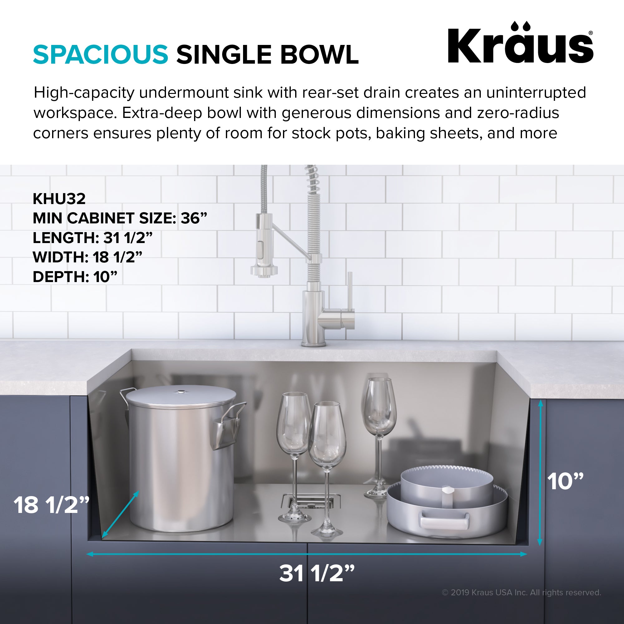 KRAUS Pax Zero-Radius 31 ½ in. 16 Gauge Undermount Single Bowl Kitchen Sink