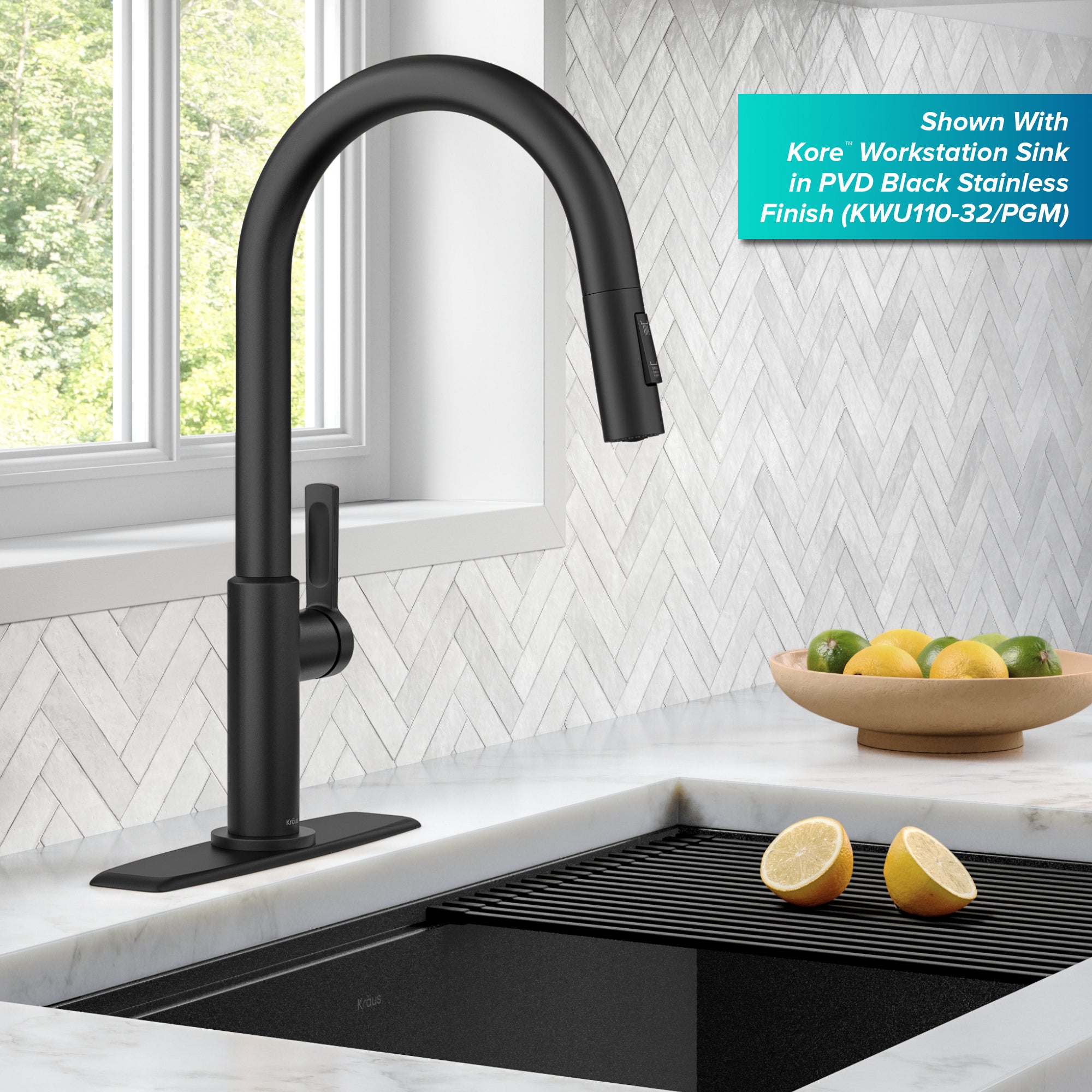 Kraus Oletto Single Handle Pull-Down Kitchen Faucet with Deck Plate