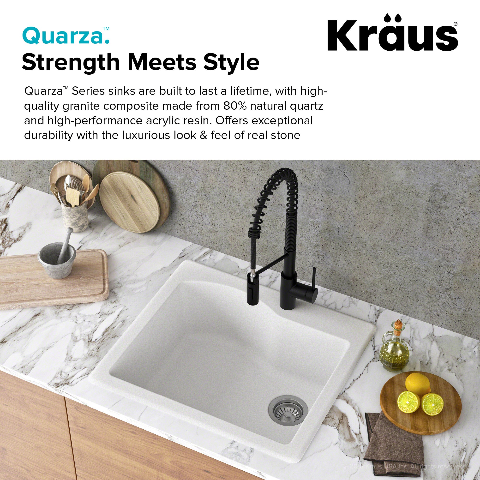 Kraus Quarza 25 in. Dual Mount Single Bowl Kitchen Sink