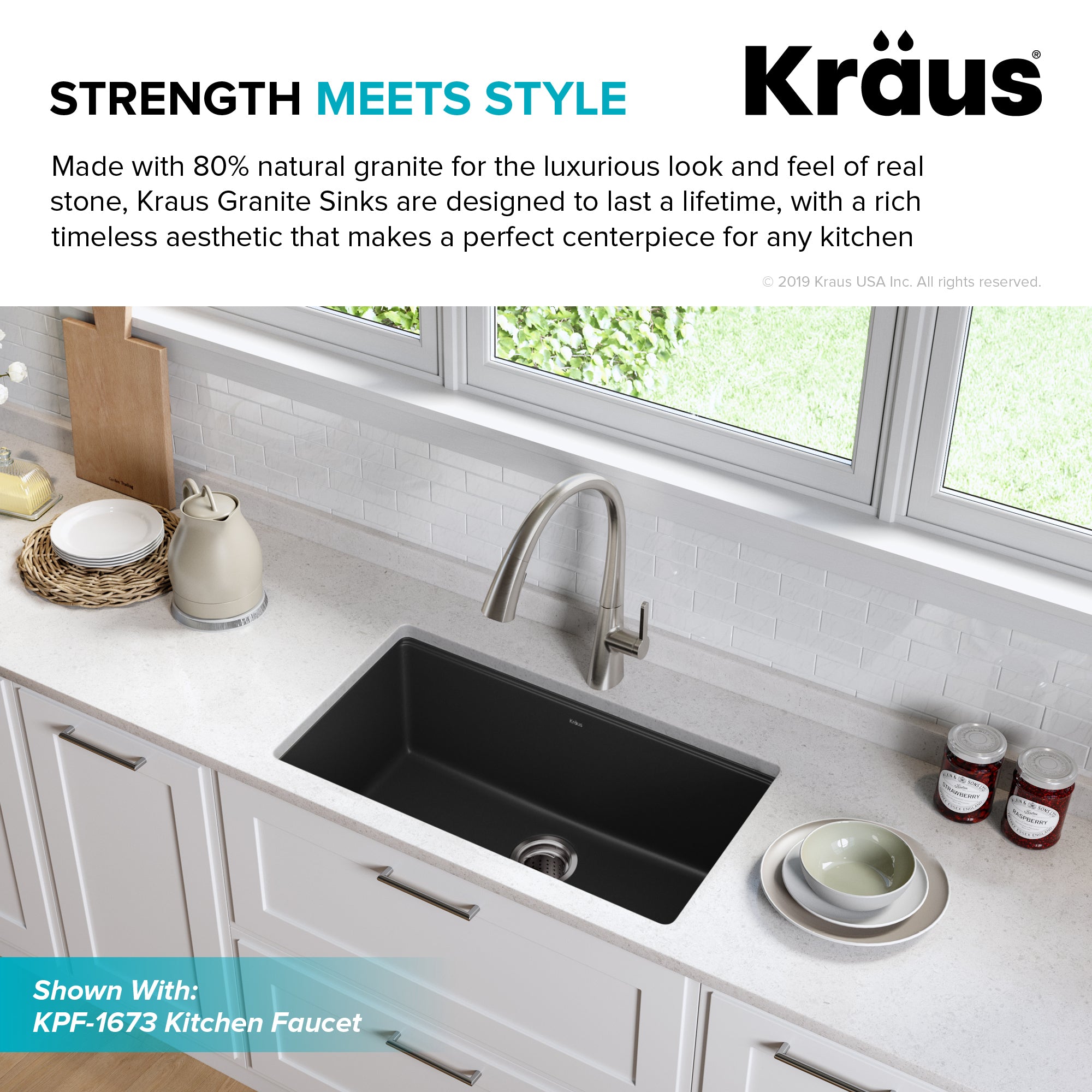 Kraus 31 in. Undermount Single Bowl Black Onyx Granite Kitchen Sink