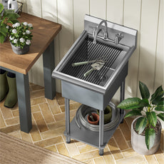 KRAUS Kore 19” 18-Gauge Workstation Stainless Steel Single Bowl Commercial Utility Laundry Sink for Wall Mount Faucet