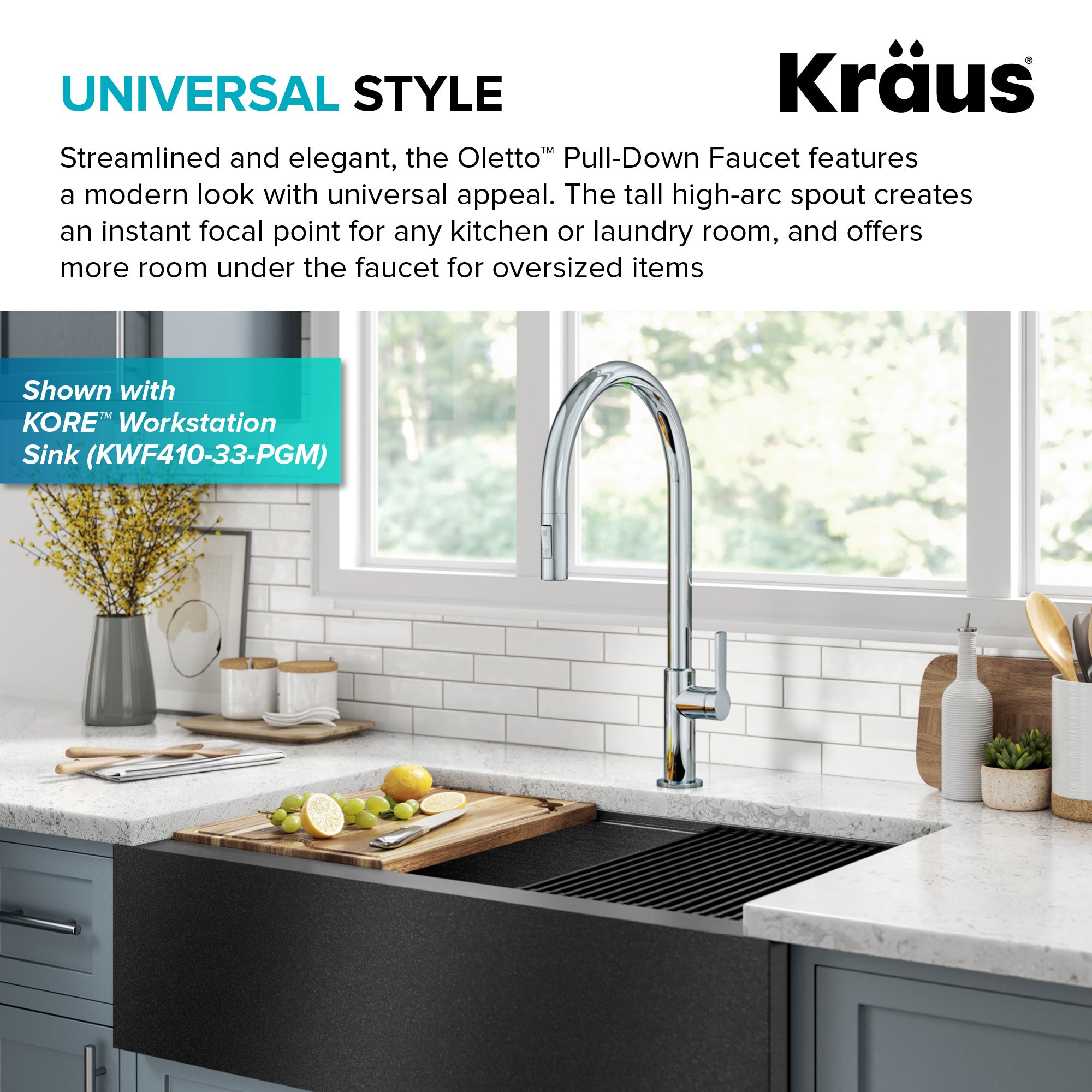 KRAUS Oletto High-Arc Single Handle Pull-Down Kitchen Faucet