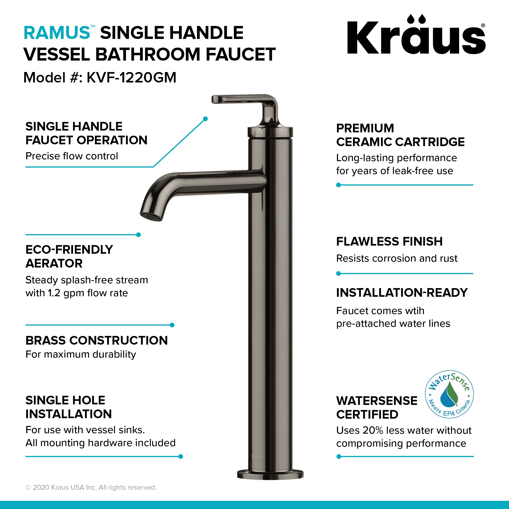 Ramus Single Handle Vessel Bathroom Faucet with Pop-Up Drain