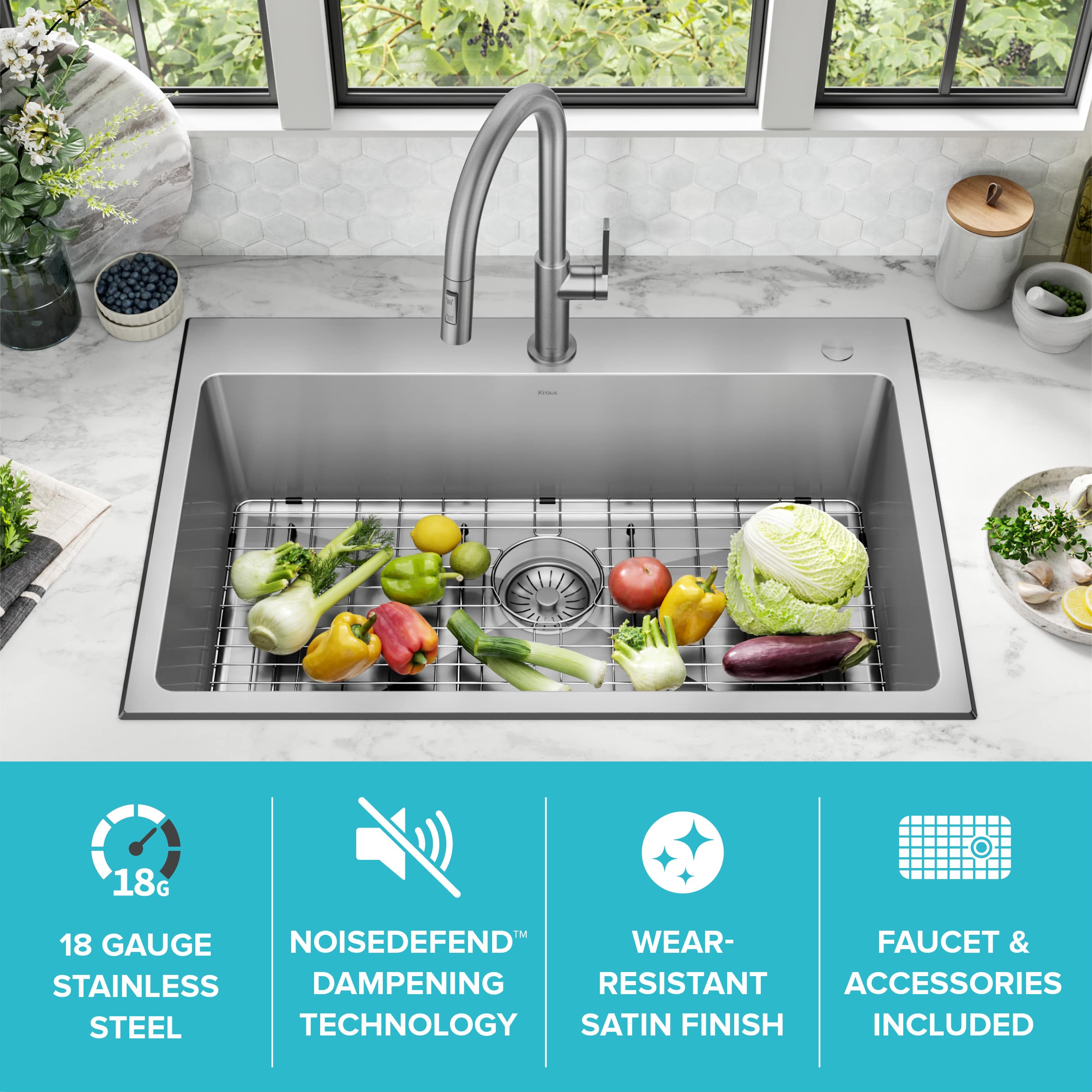 Kraus Standart PRO 33 in. Drop-In / Undermount 18-Gauge Stainless Steel Single Bowl Kitchen Sink and Pull-Down Faucet