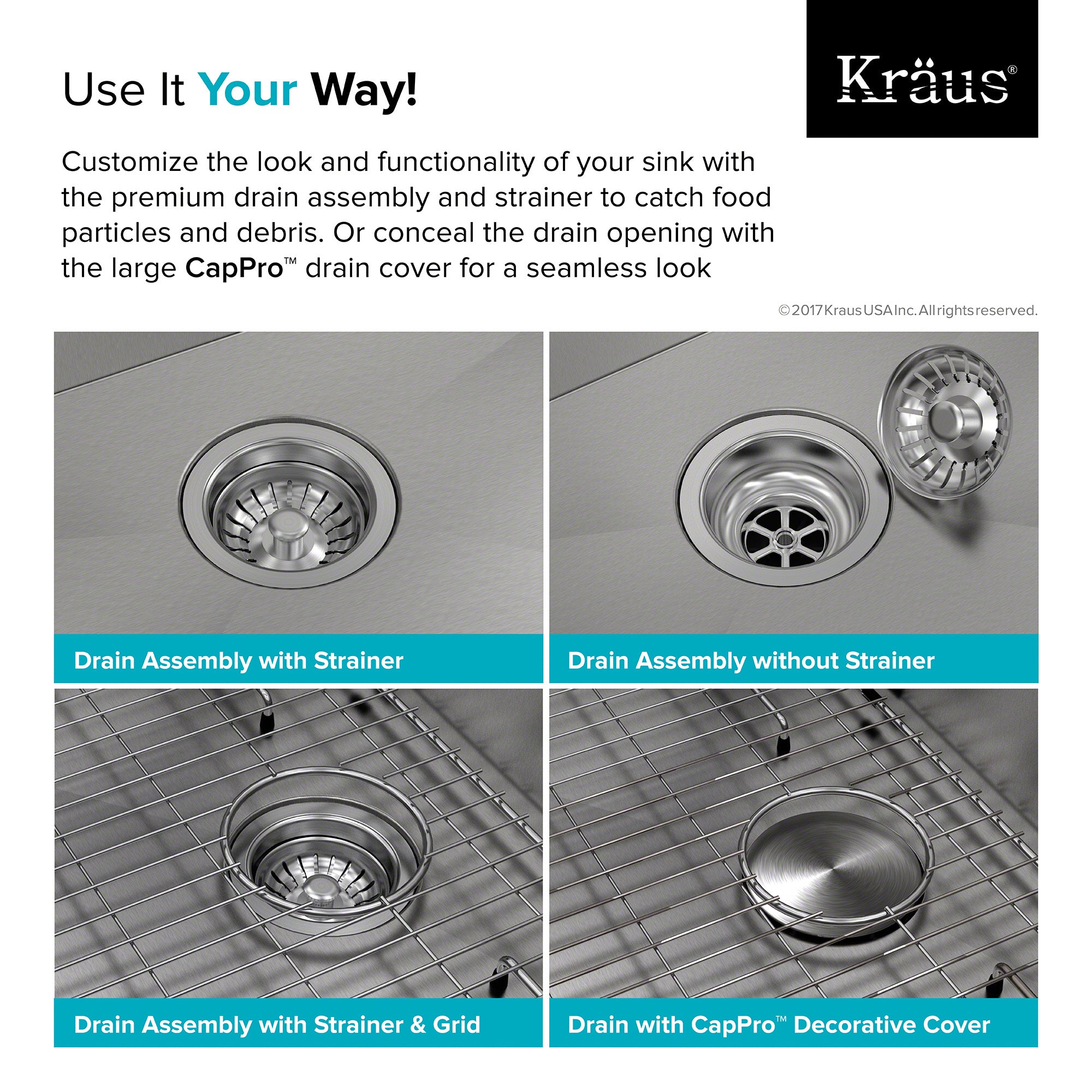 KRAUS Pax Zero-Radius 33” Single Bowl Stainless Steel Drop-In Kitchen Sink with 2 Pre-Drilled Holes