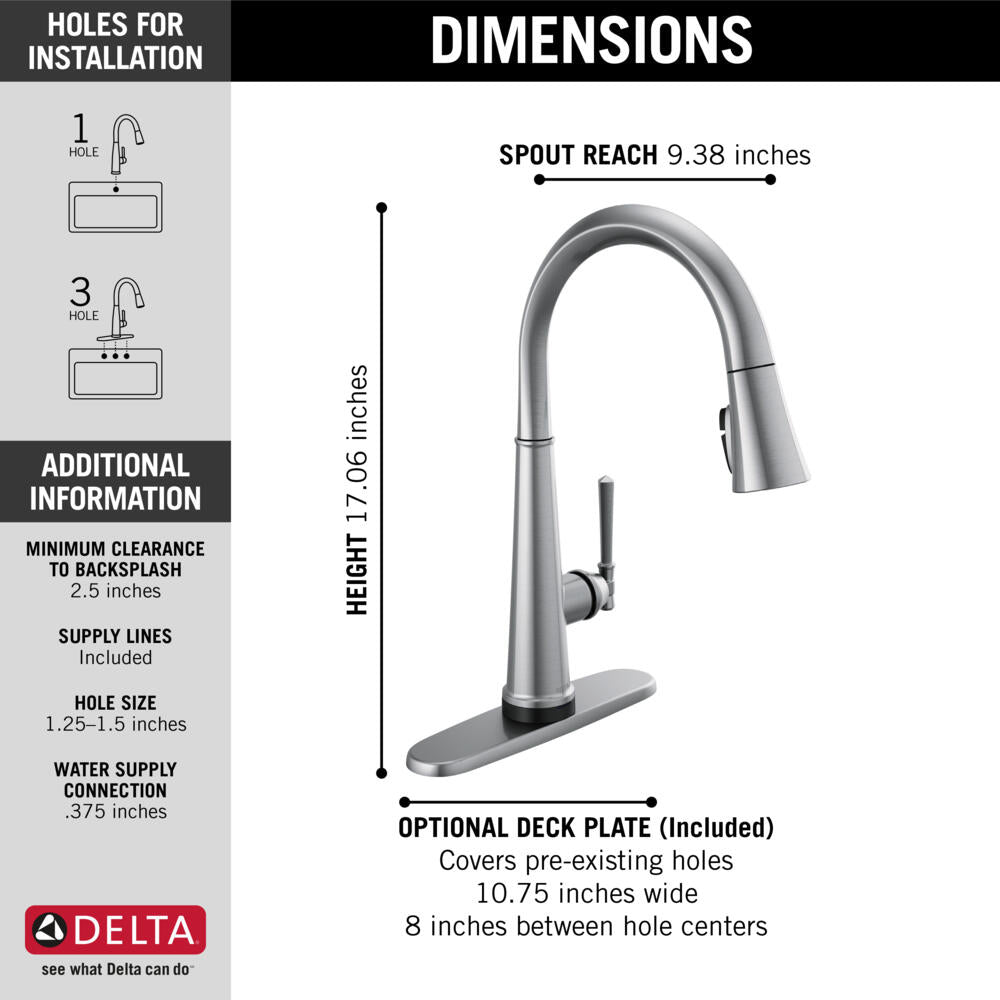 Delta Emmeline Single Handle Pull-Down Kitchen Faucet with Touch2O