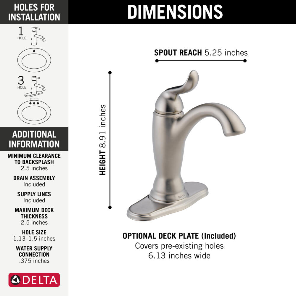 Delta Linden Single Handle Single-Hole Bathroom Sink Faucet Certified Refurbished