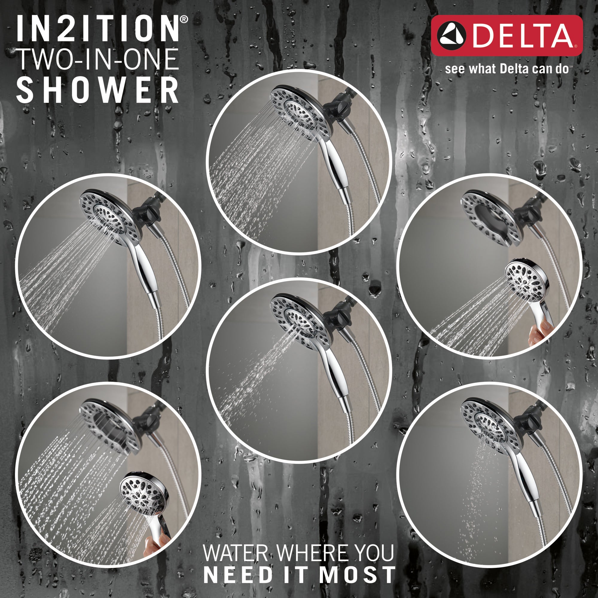 Delta In2ition 4-Setting 2-in-1 Combination Showering Certified Refurbished
